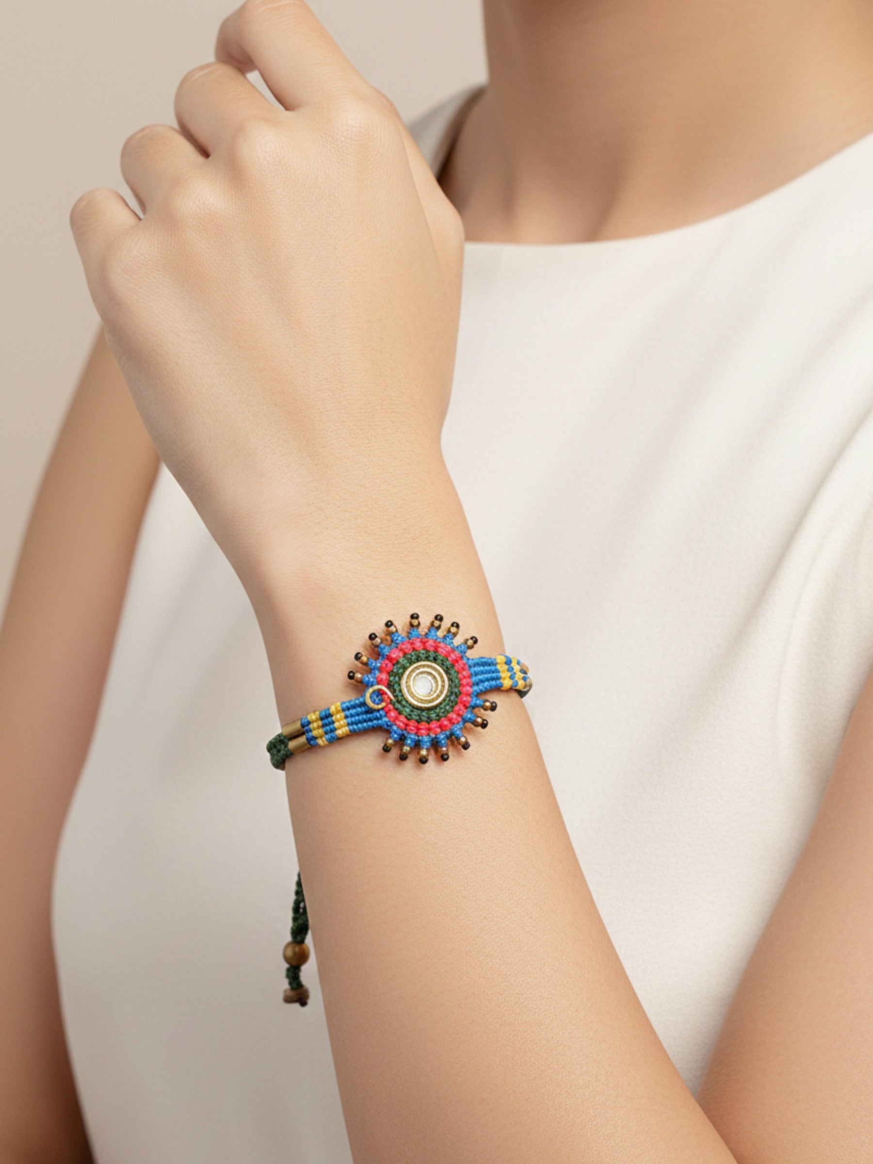 El Yapımı Yeşil Renk Otantik Örgü Bileklik