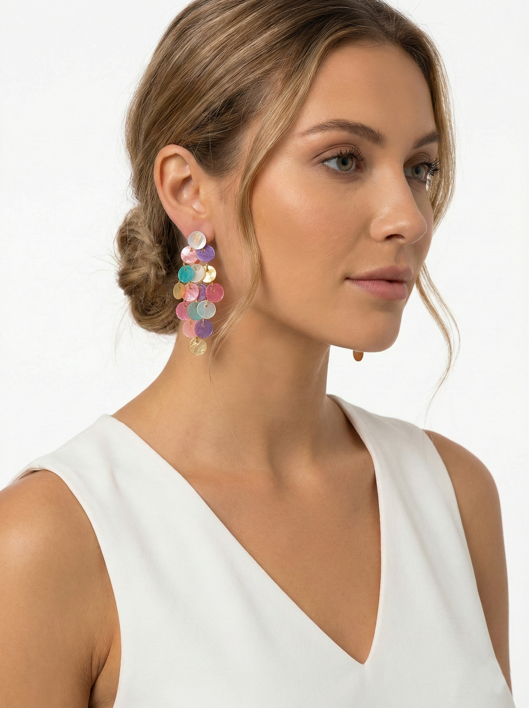 Pastel Renk Sedef Pul Küpe