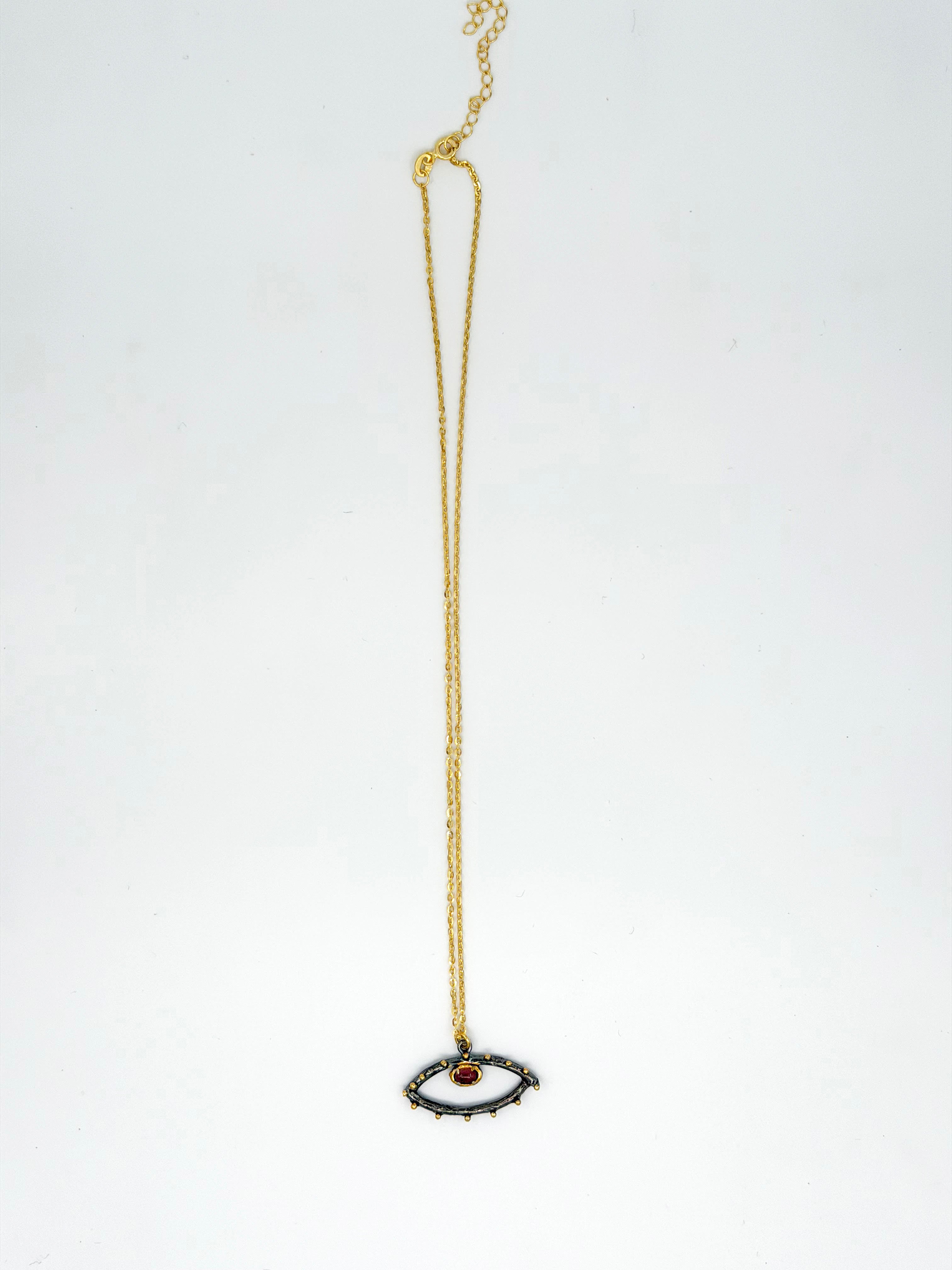 Pembe Kuvars Doğal Taşlı Altın Kaplama 925 Ayar Gümüş Göz Kolye