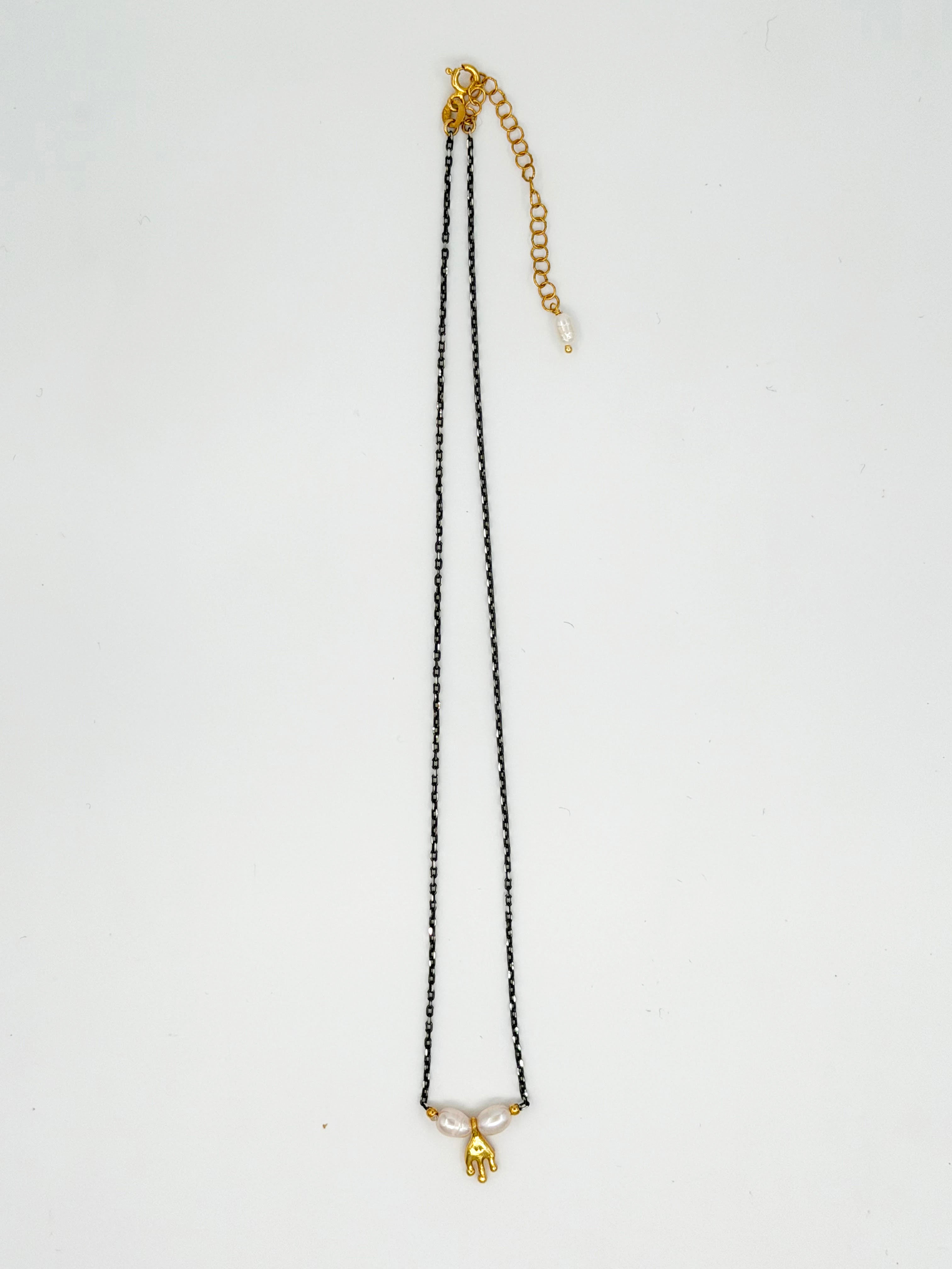 İncili Muska Motifli Altın Kaplama 925 Ayar Gümüş Kolye