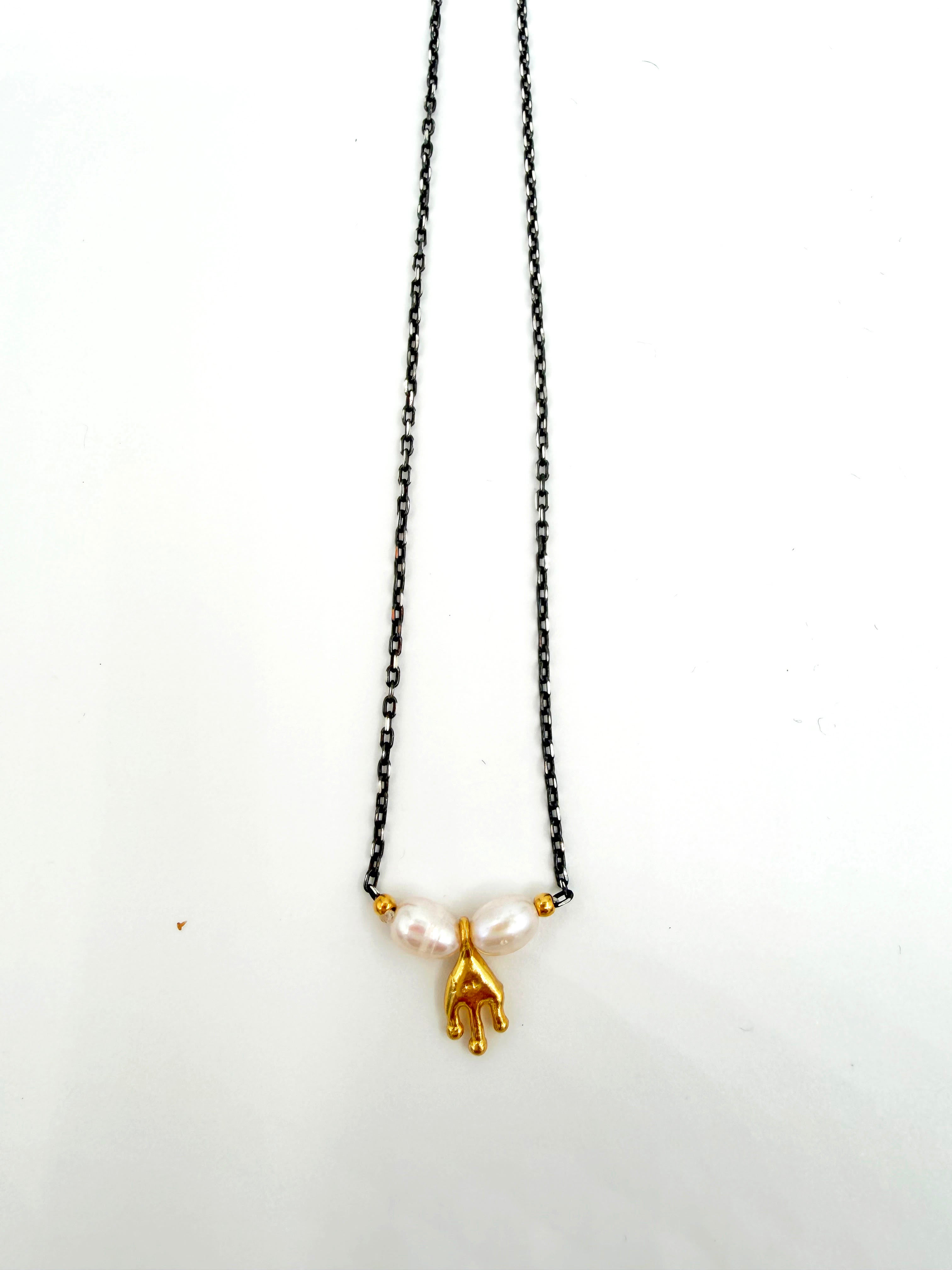 İncili Muska Motifli Altın Kaplama 925 Ayar Gümüş Kolye