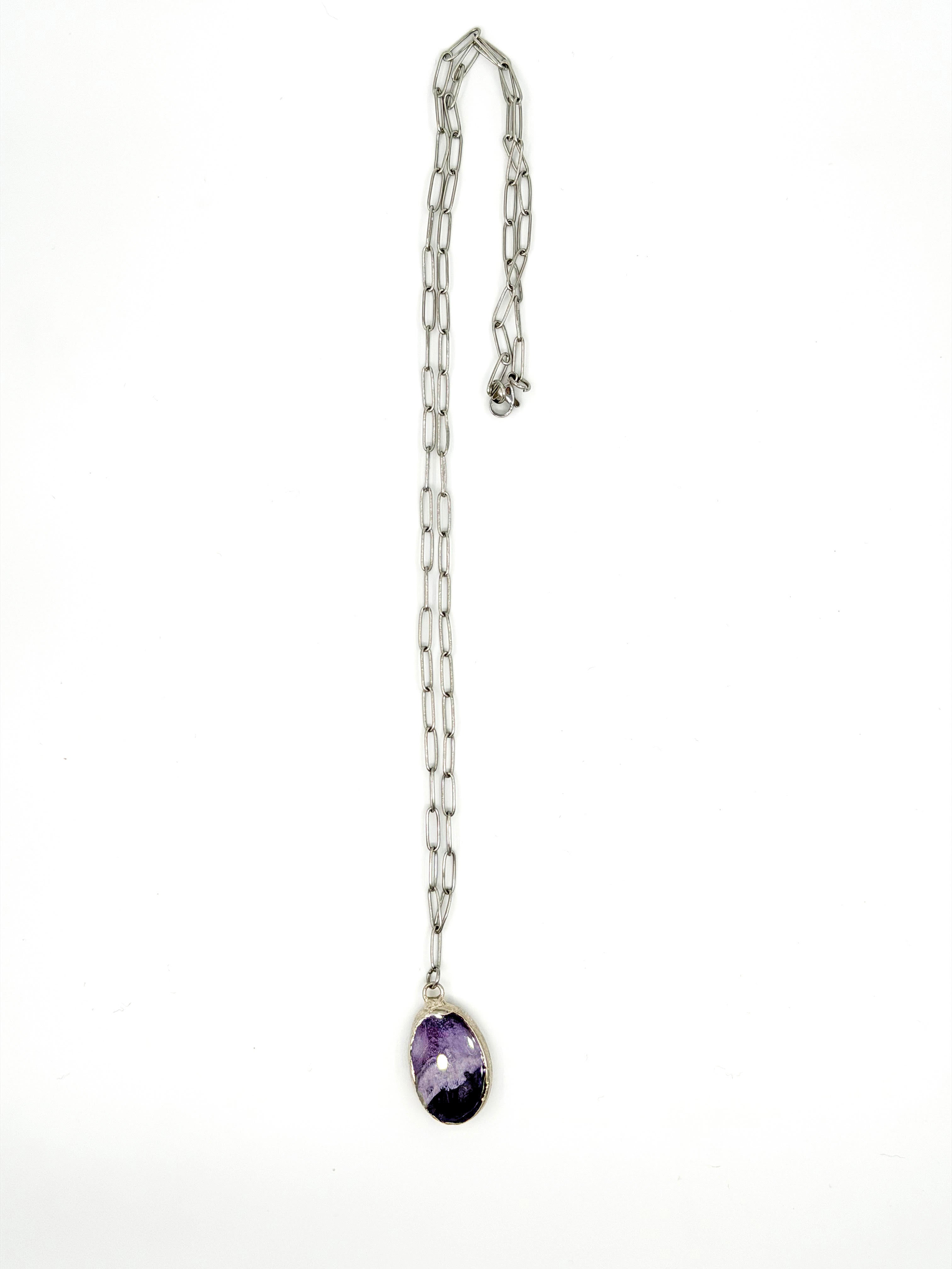 Çelik Zincirli Ametist Doğal Taş Kolye