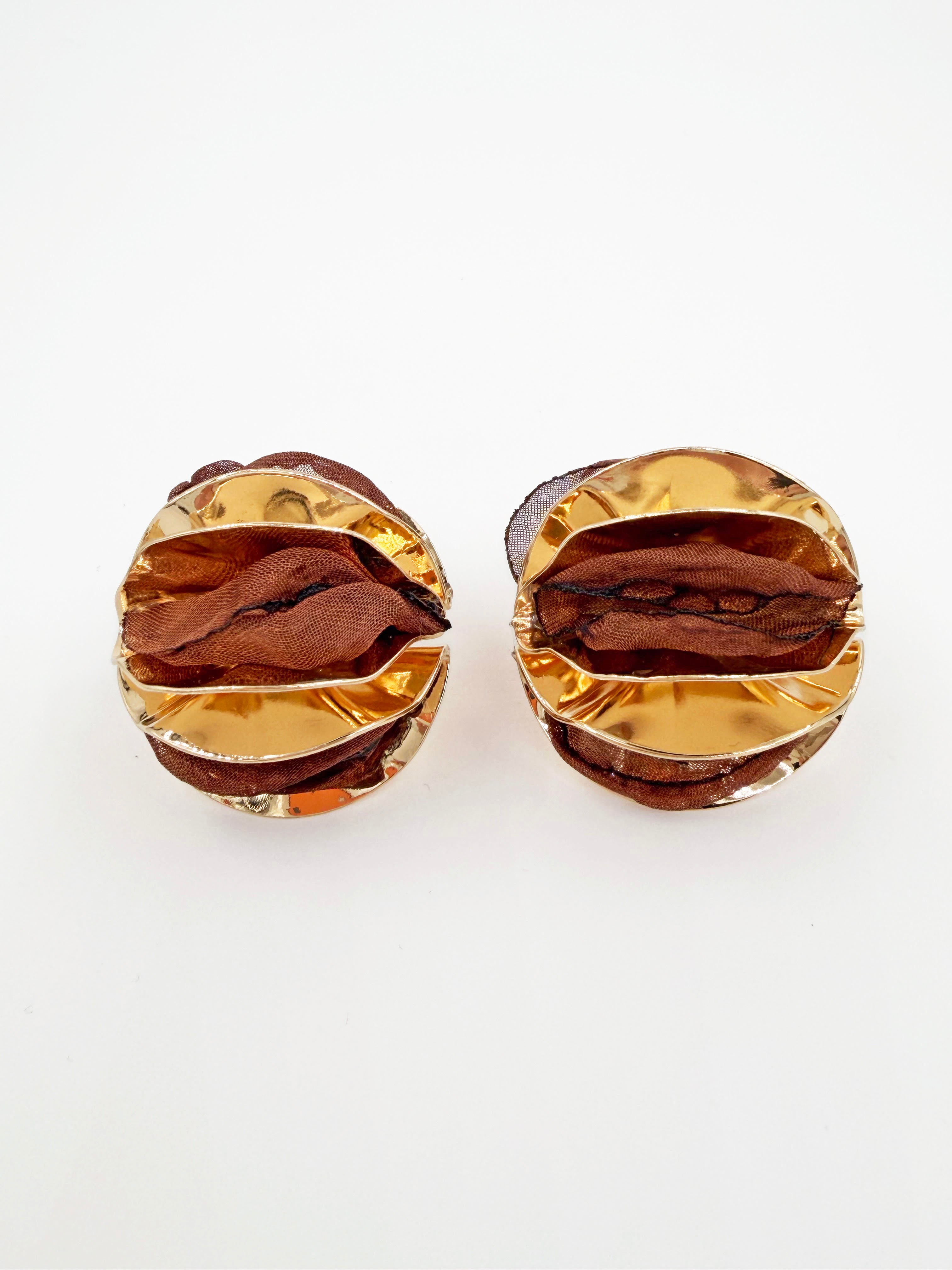 Kahve Tül Metal Karışımlı Küpe