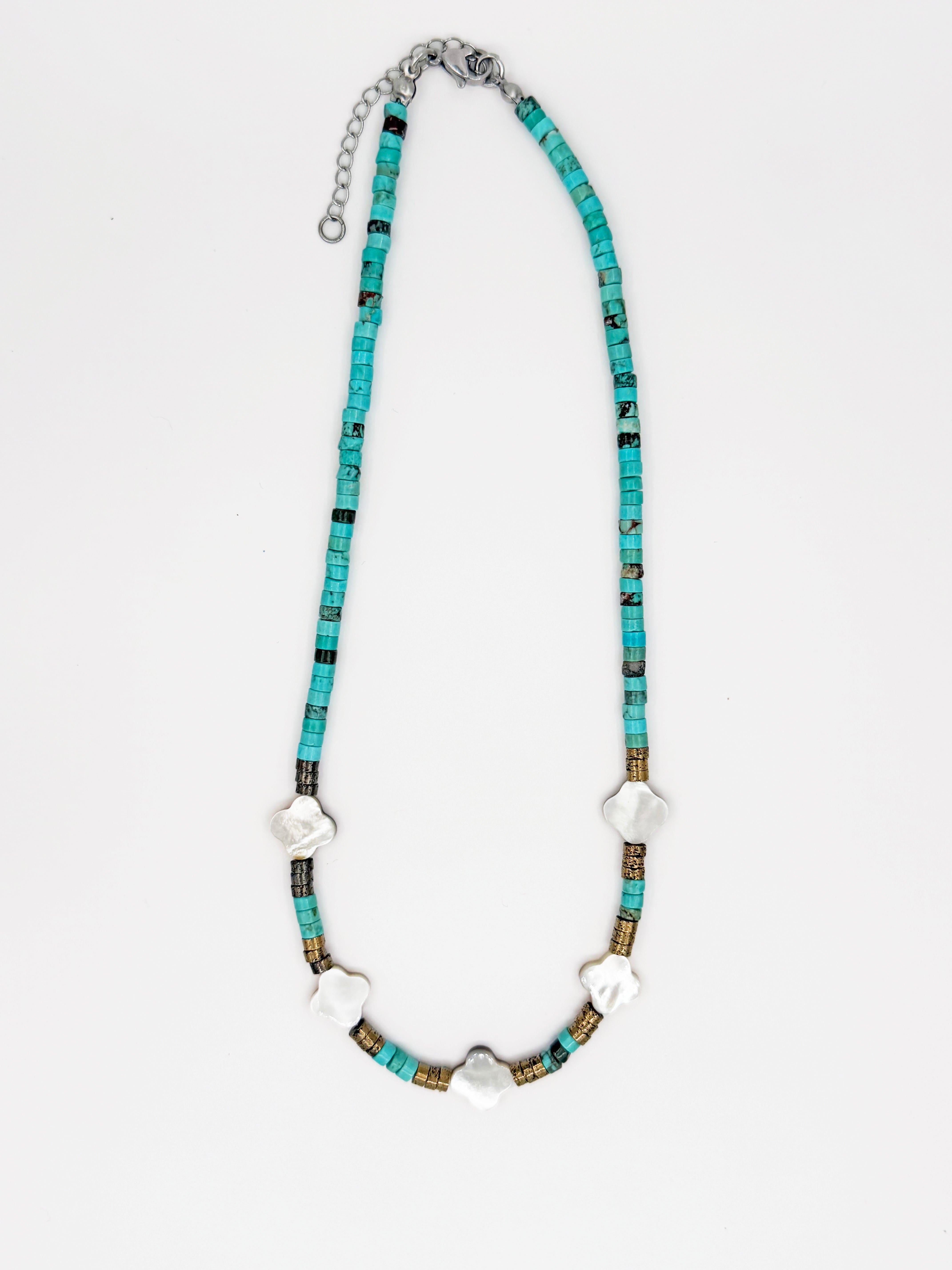 Çiçek Sedefli Turkuaz Doğal Taş Kolye