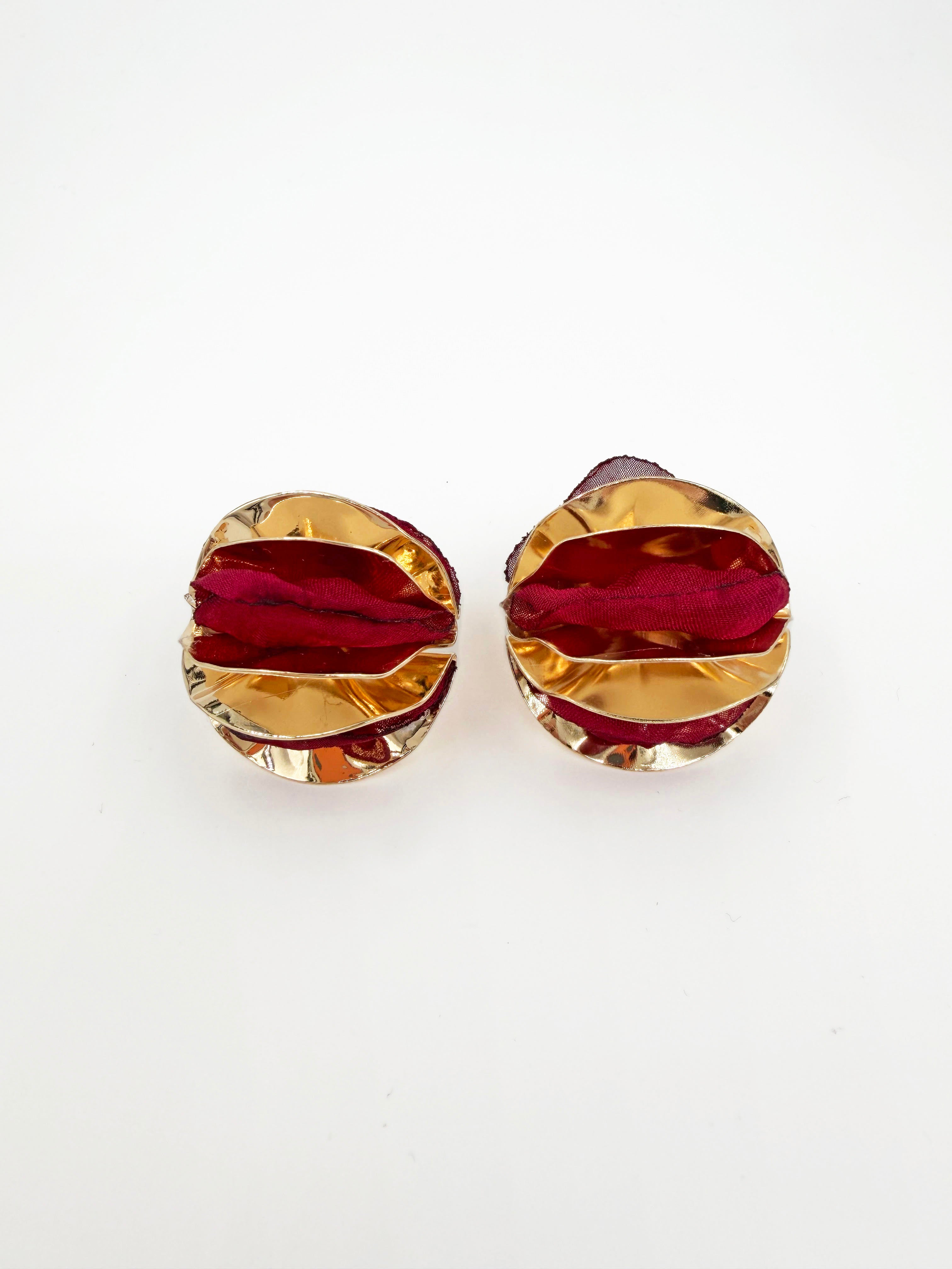 Bordo Tül Metal Karışımlı Küpe