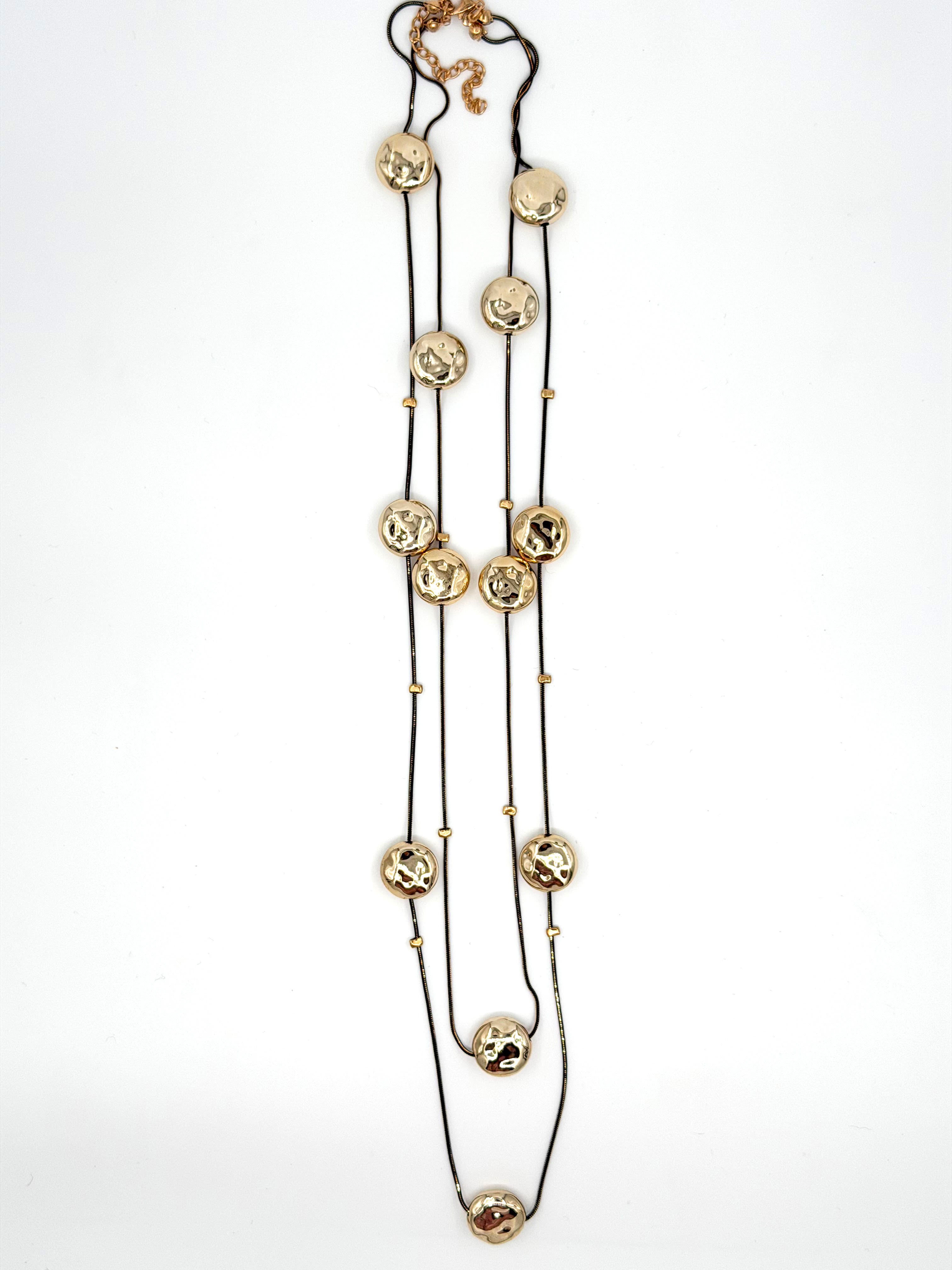 İki Sıra Altın Renk Uzun Disk Kolye