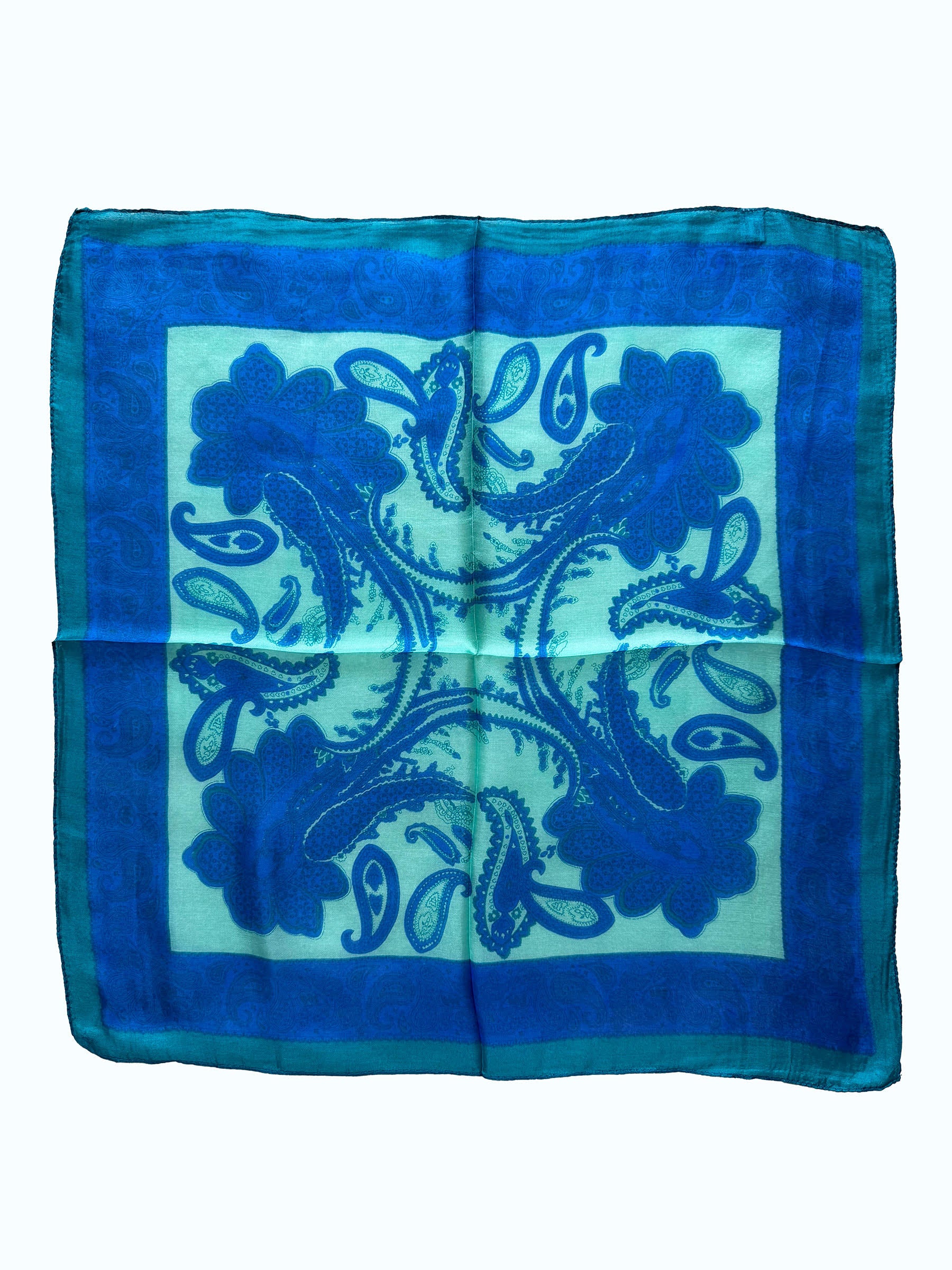 Mavi Mint Şal Desen Kare İpek Fular