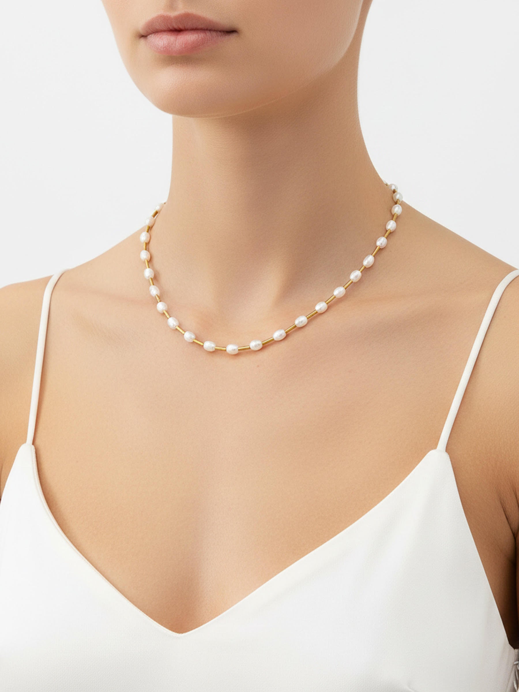 İncili Altın Kaplama 925 Ayar Gümüş Kolye