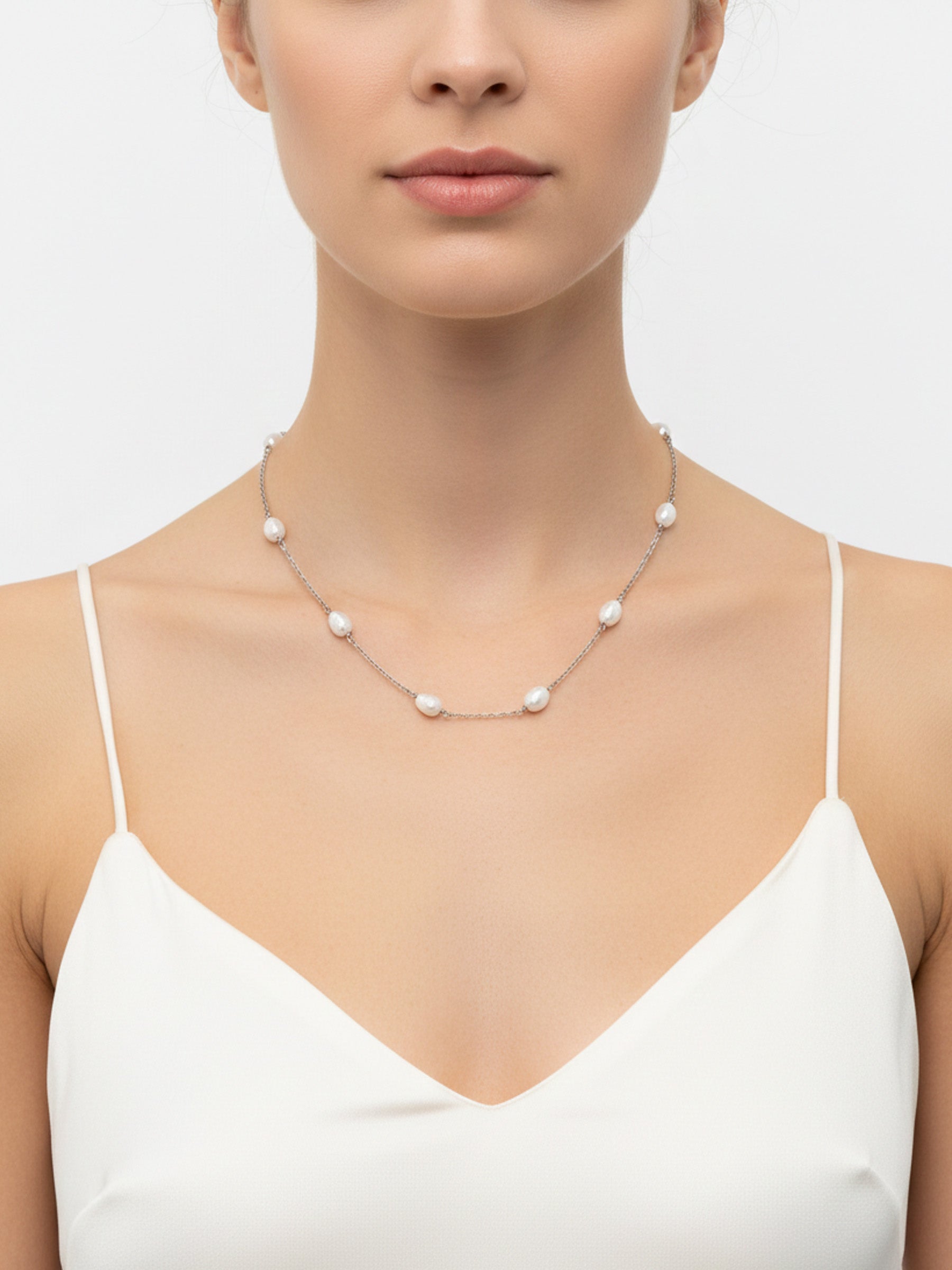 İncili 925 Ayar Gümüş Zincir Kolye