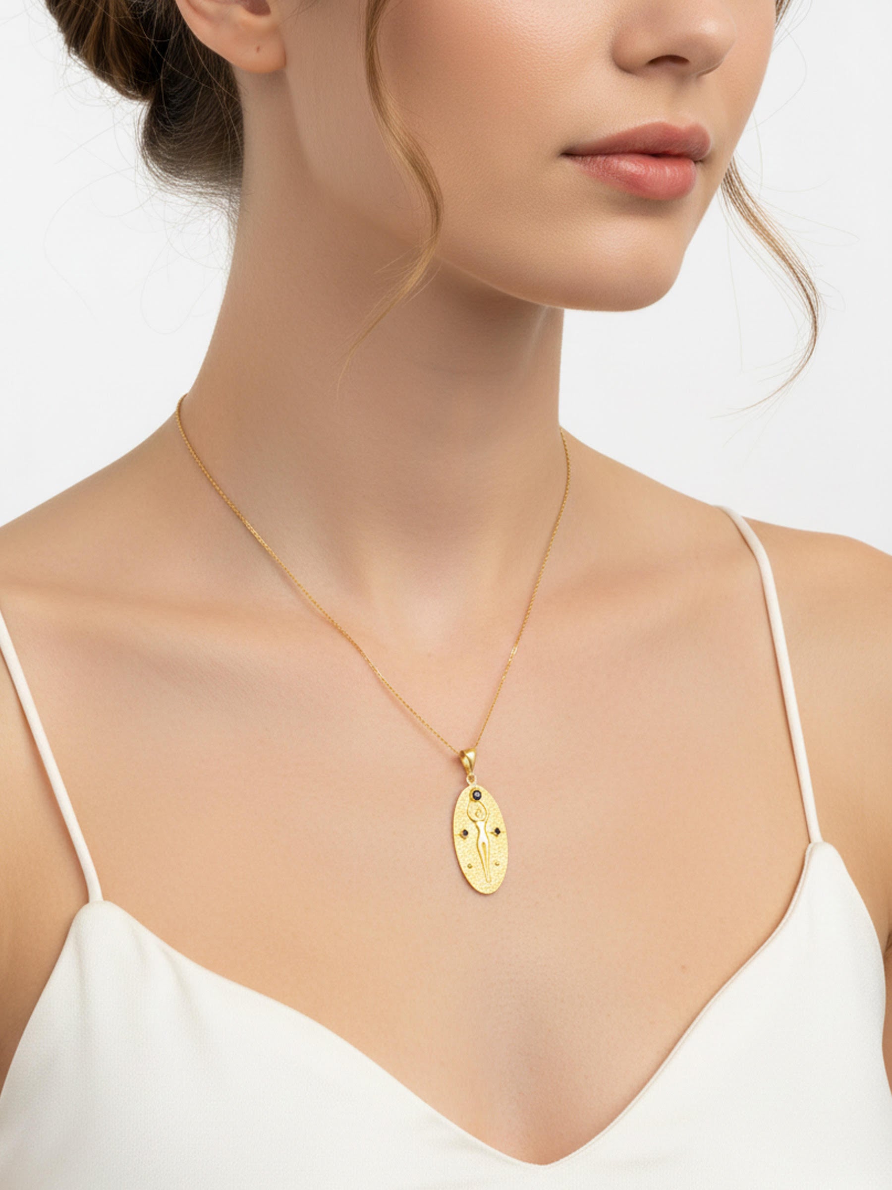 Antik Kadın Figürü Altın Kaplama 925 Ayar Gümüş Kolye