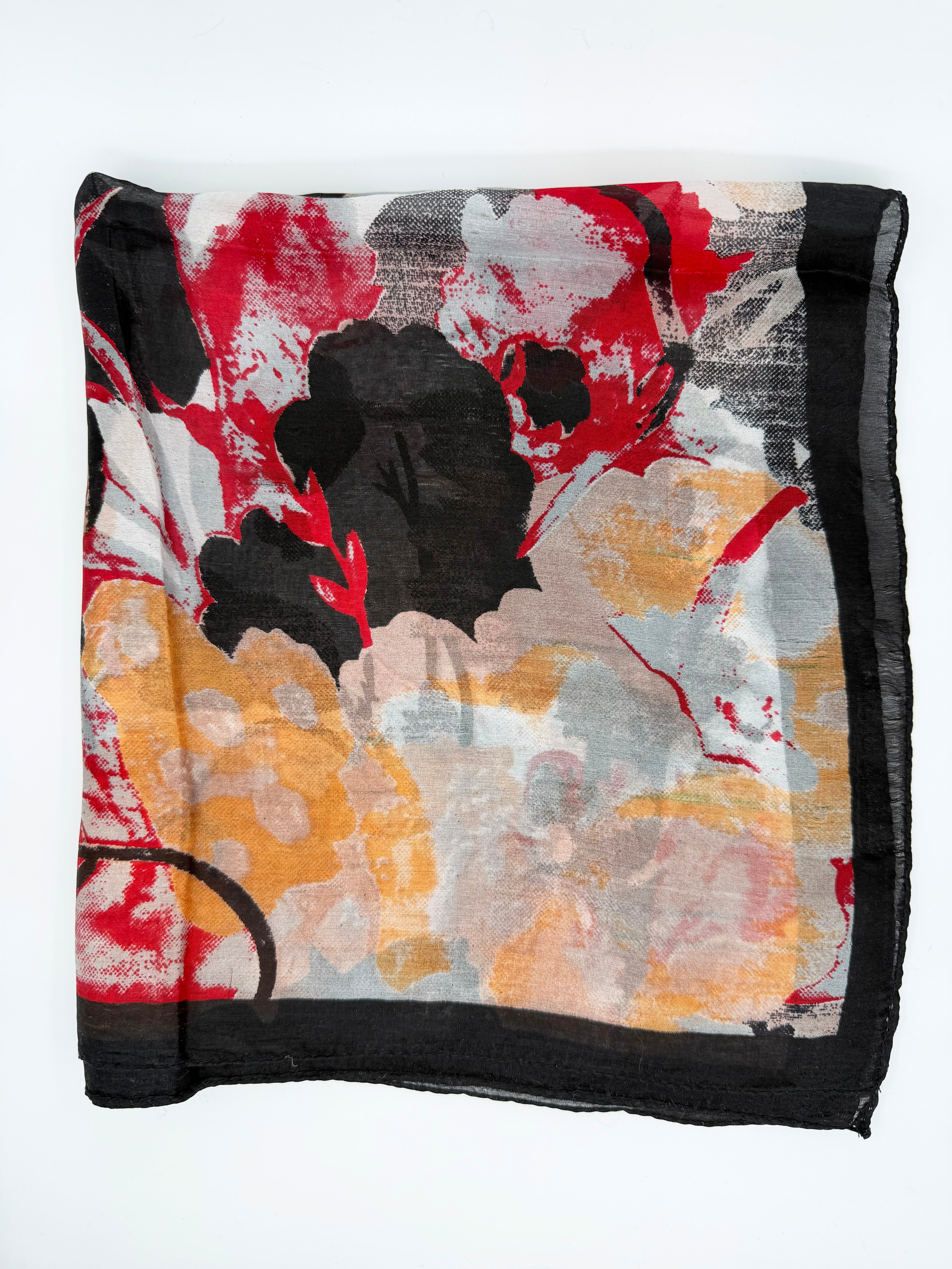 Büyük Çiçekli Uzun İpek Eşarp