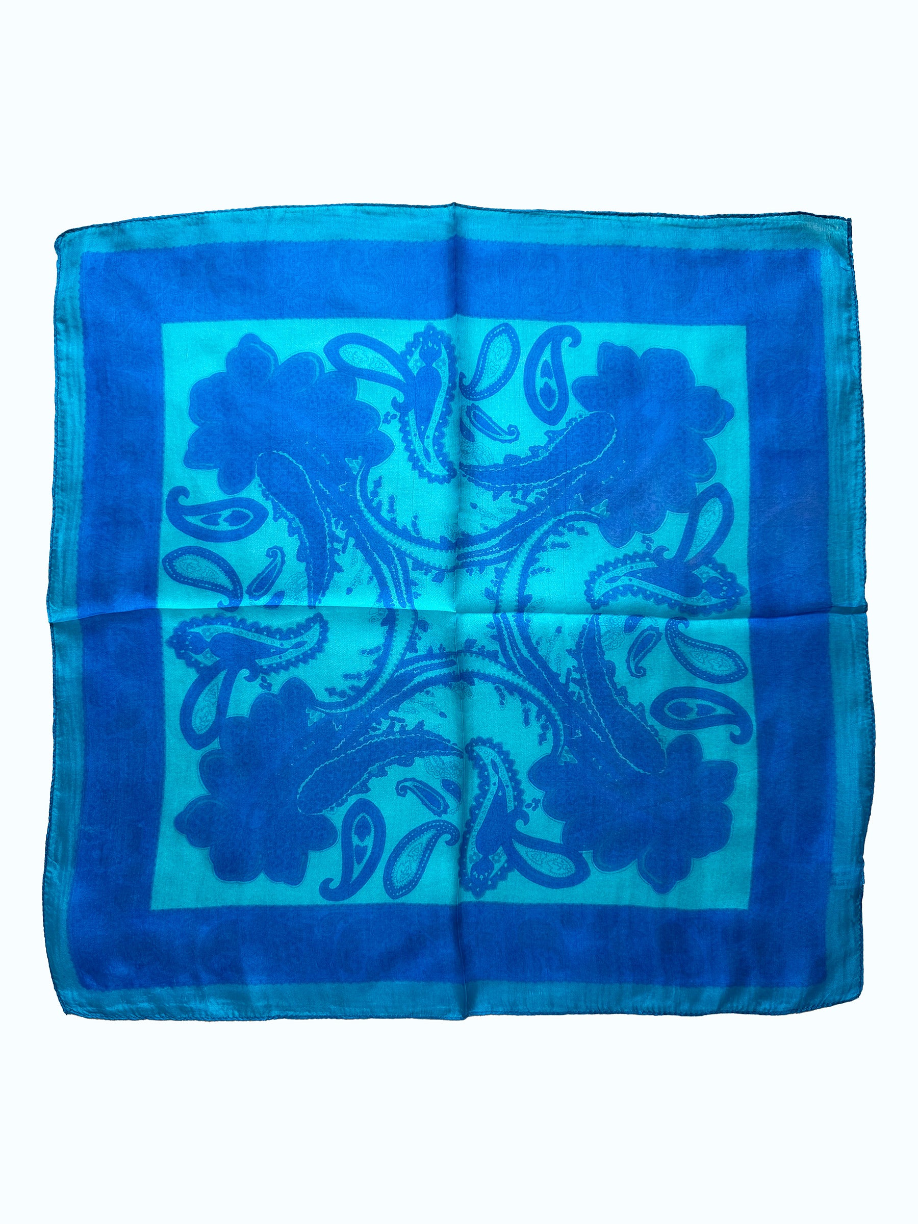 Turkuaz ve Saks Mavi Şal Desen İpek Fular