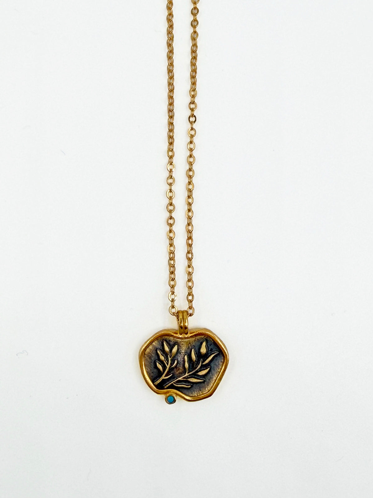 Olive Tree Brass Necklace Detailed View