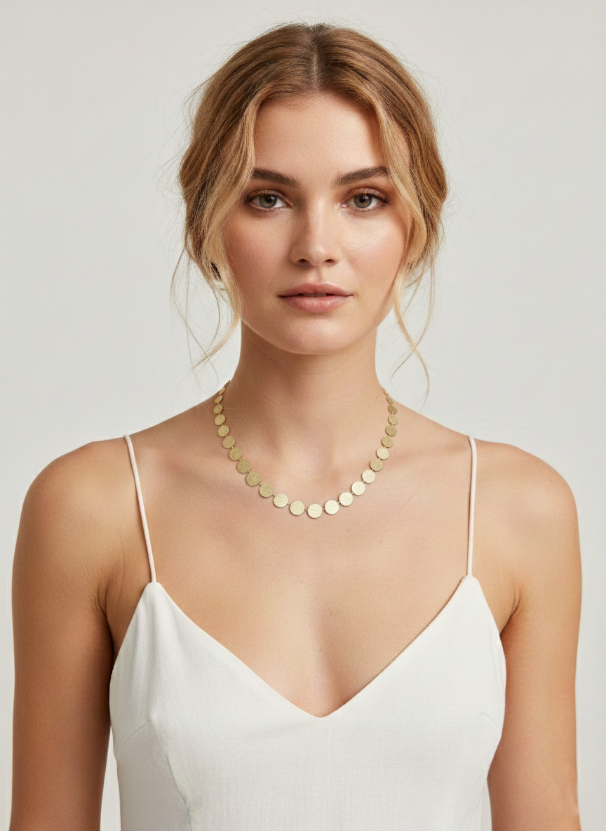 Altın Renk Yuvarlak Plaka Kolye