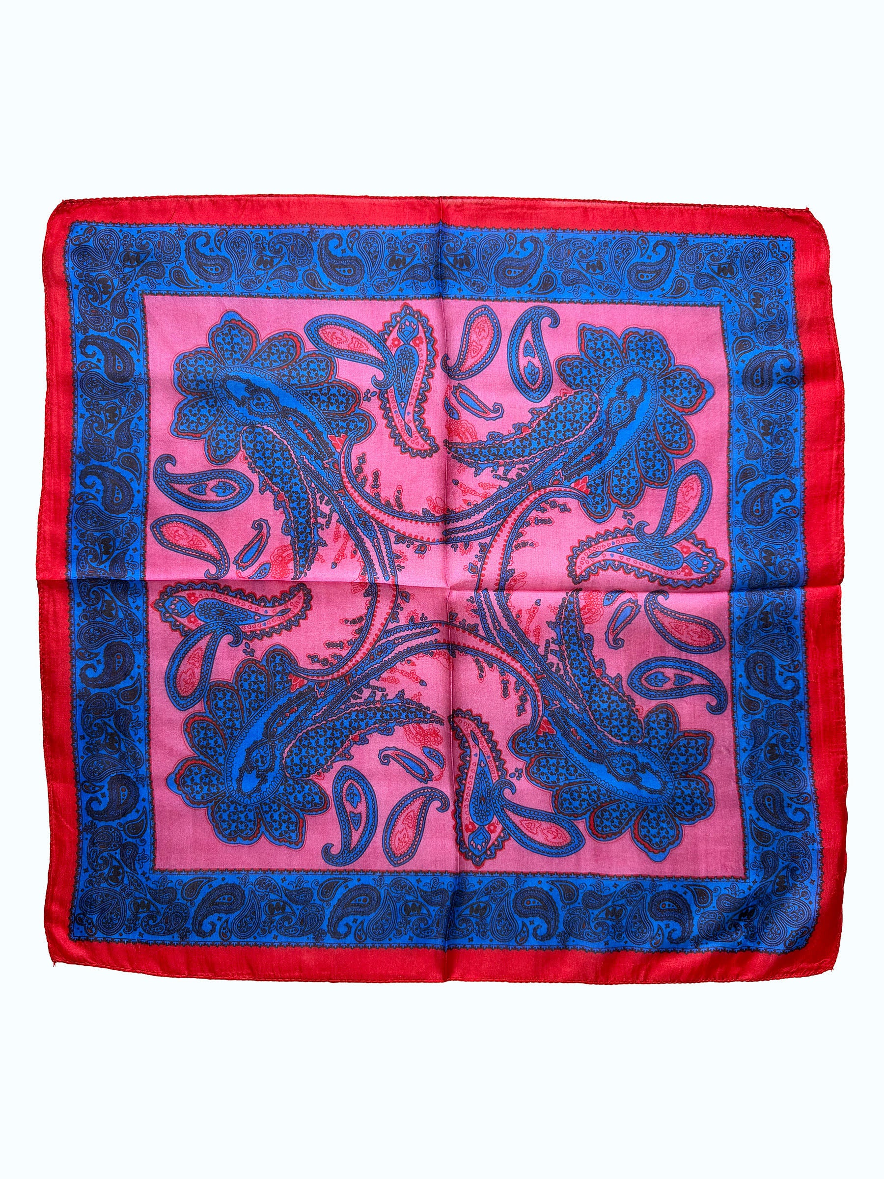 Pembe ve Mavi Şal Desen Kare İpek Fular