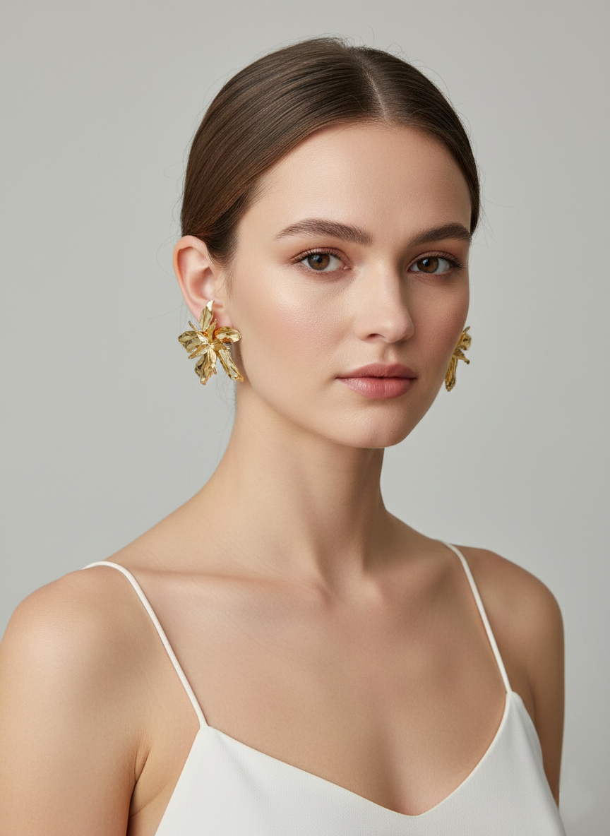 Altın Renk Çiçek Küpe