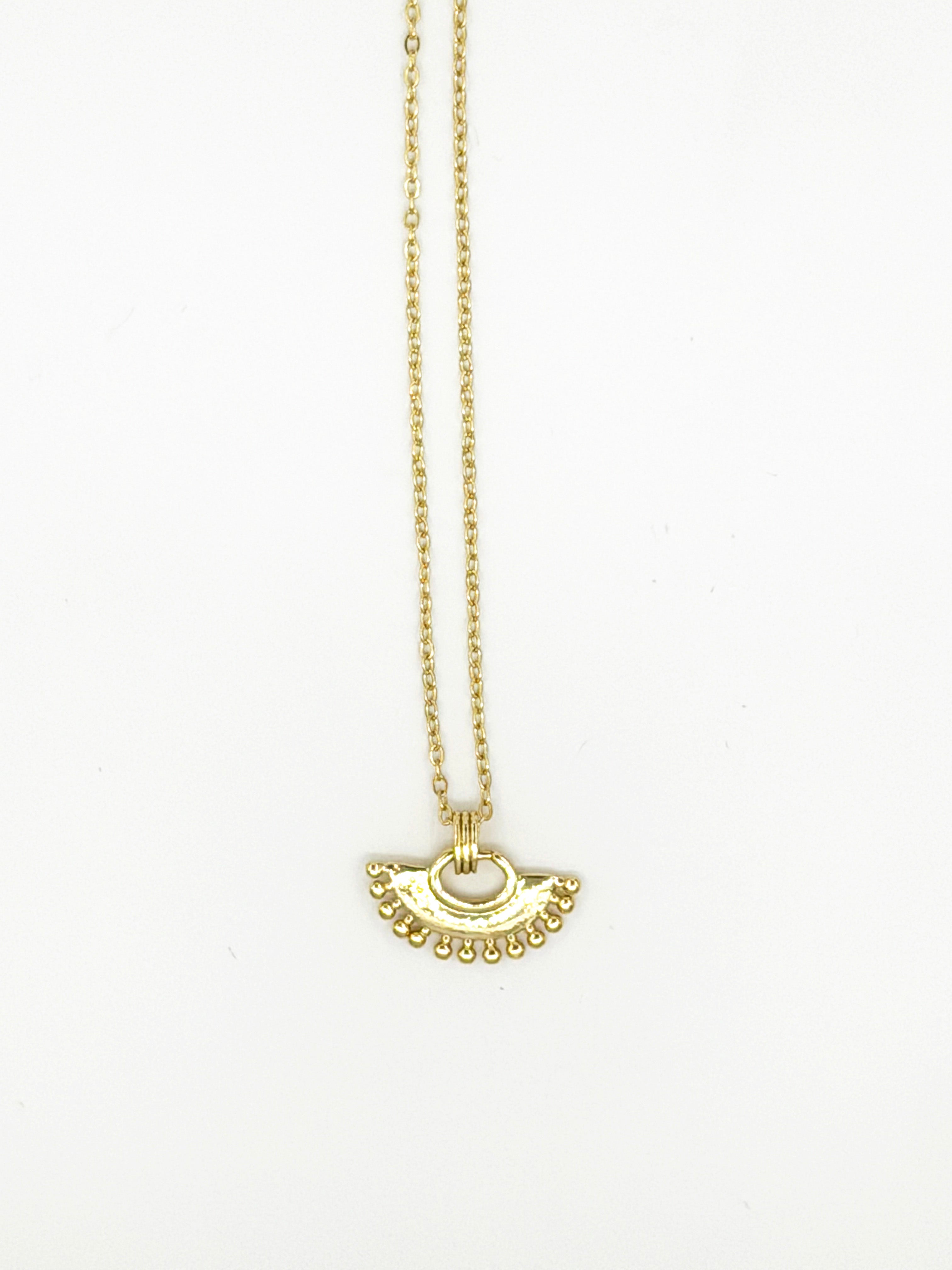 Antik Güneş Figürlü Altın Renk Çelik Kolye