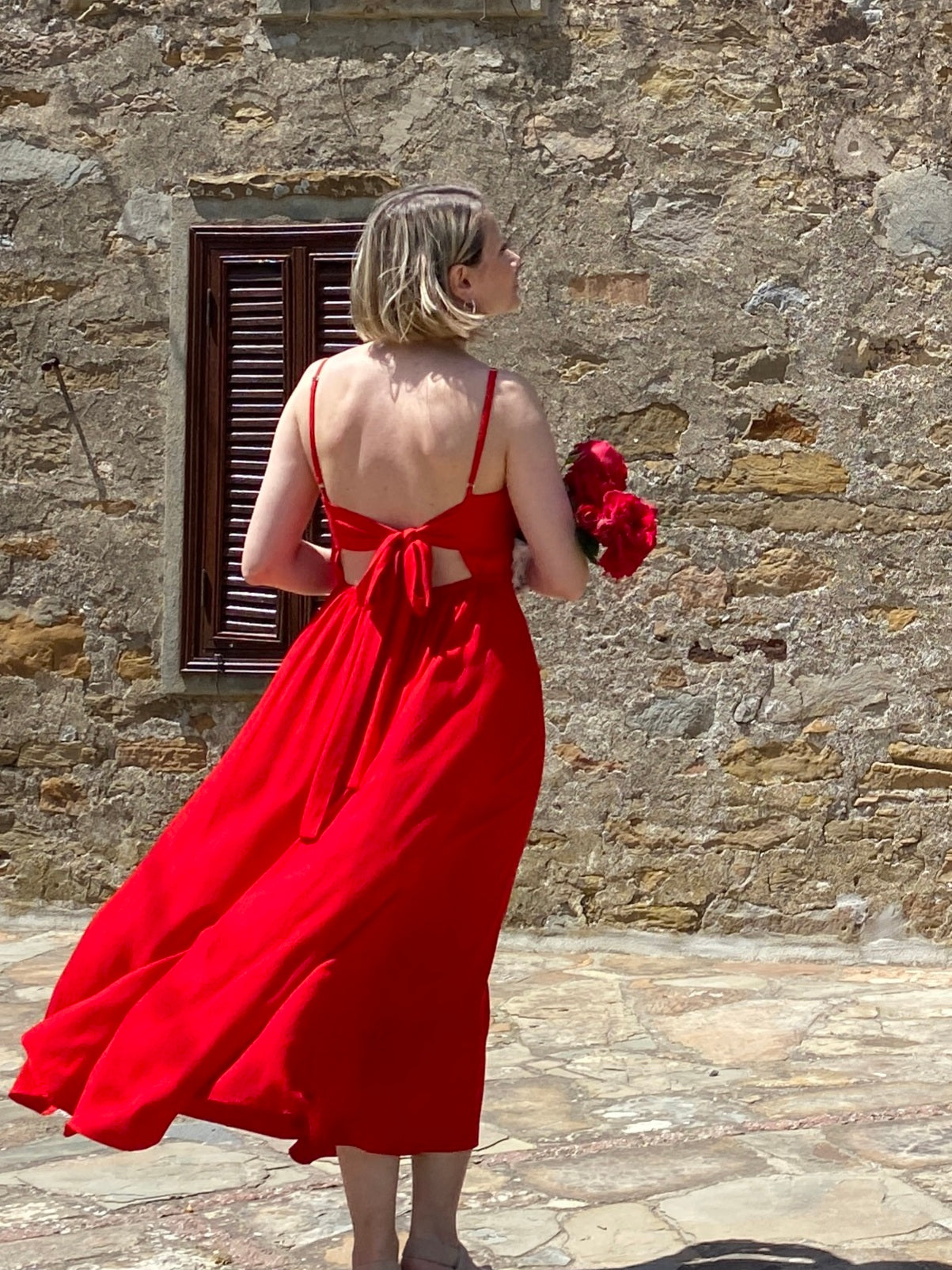 Doris | İp Askılı Sırtı Fiyonk Bağlamalı Kırmızı Uzun Elbise