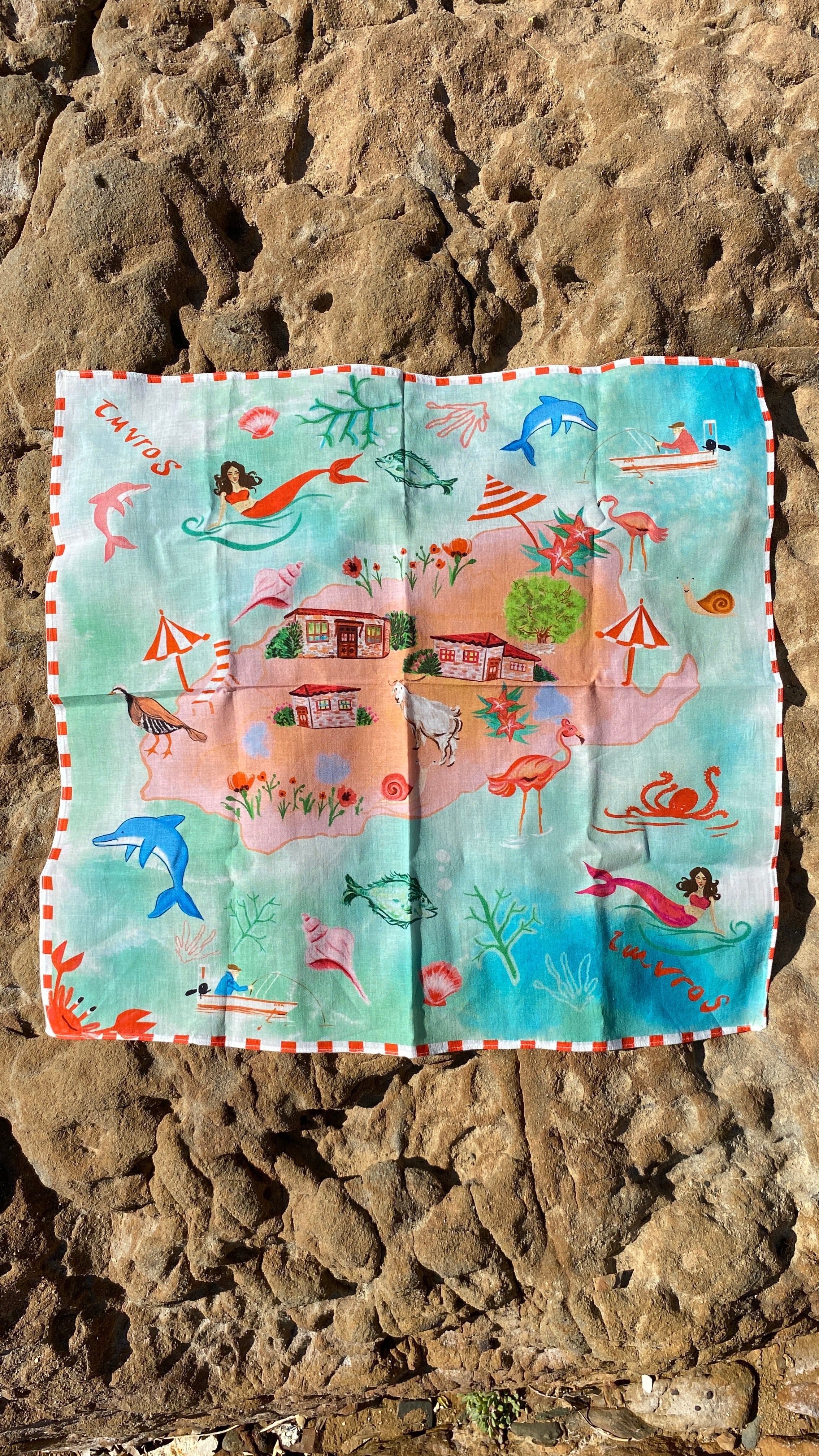 Bandana | Gökçeada | İmroz Haritası | El Çizimi Pamuk Vual