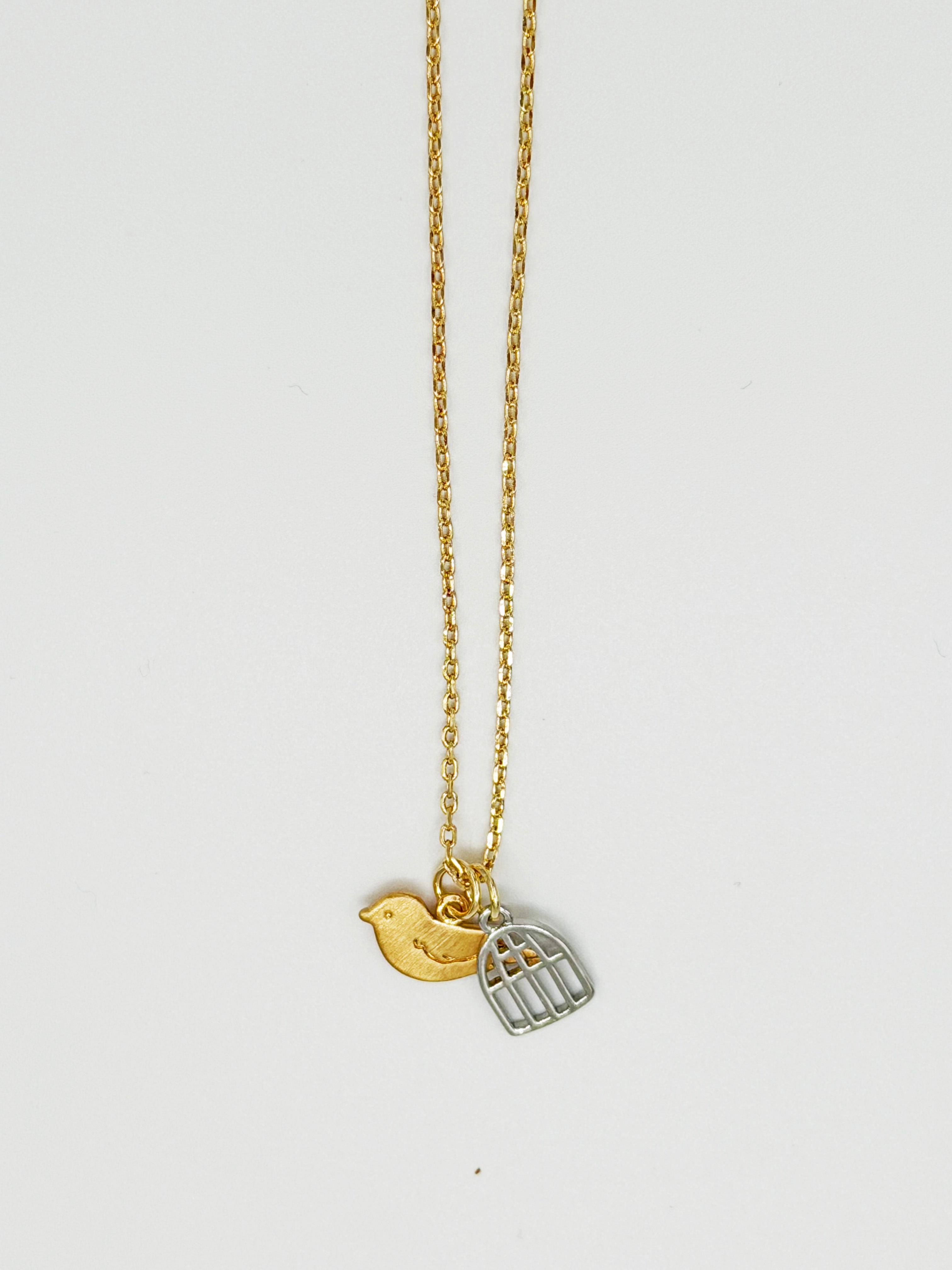 Kuş ve Kafes Figürlü Kolye