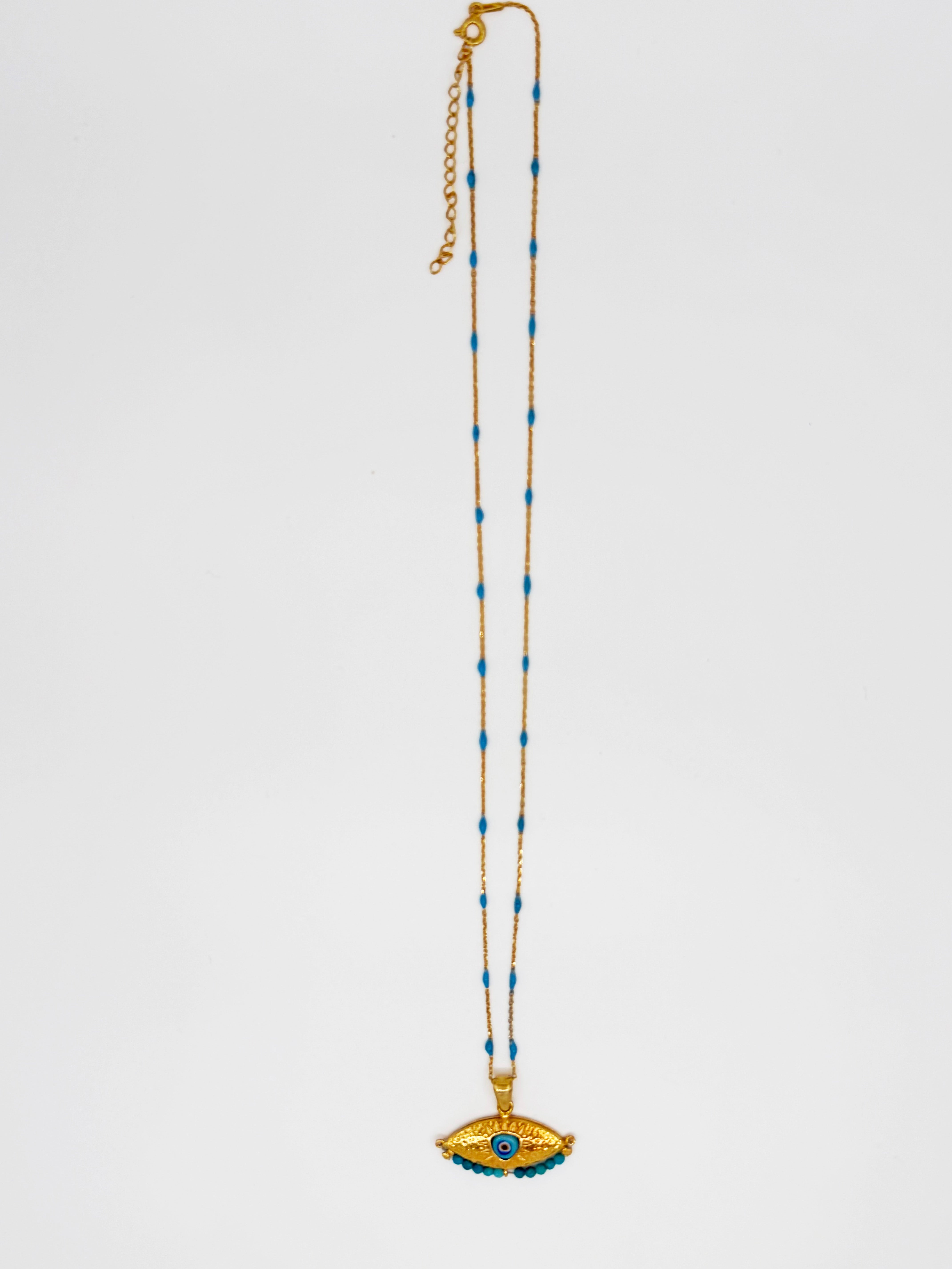 Mavi Göz Figürlü 925 Ayar Bohem Gümüş Zincir Kolye