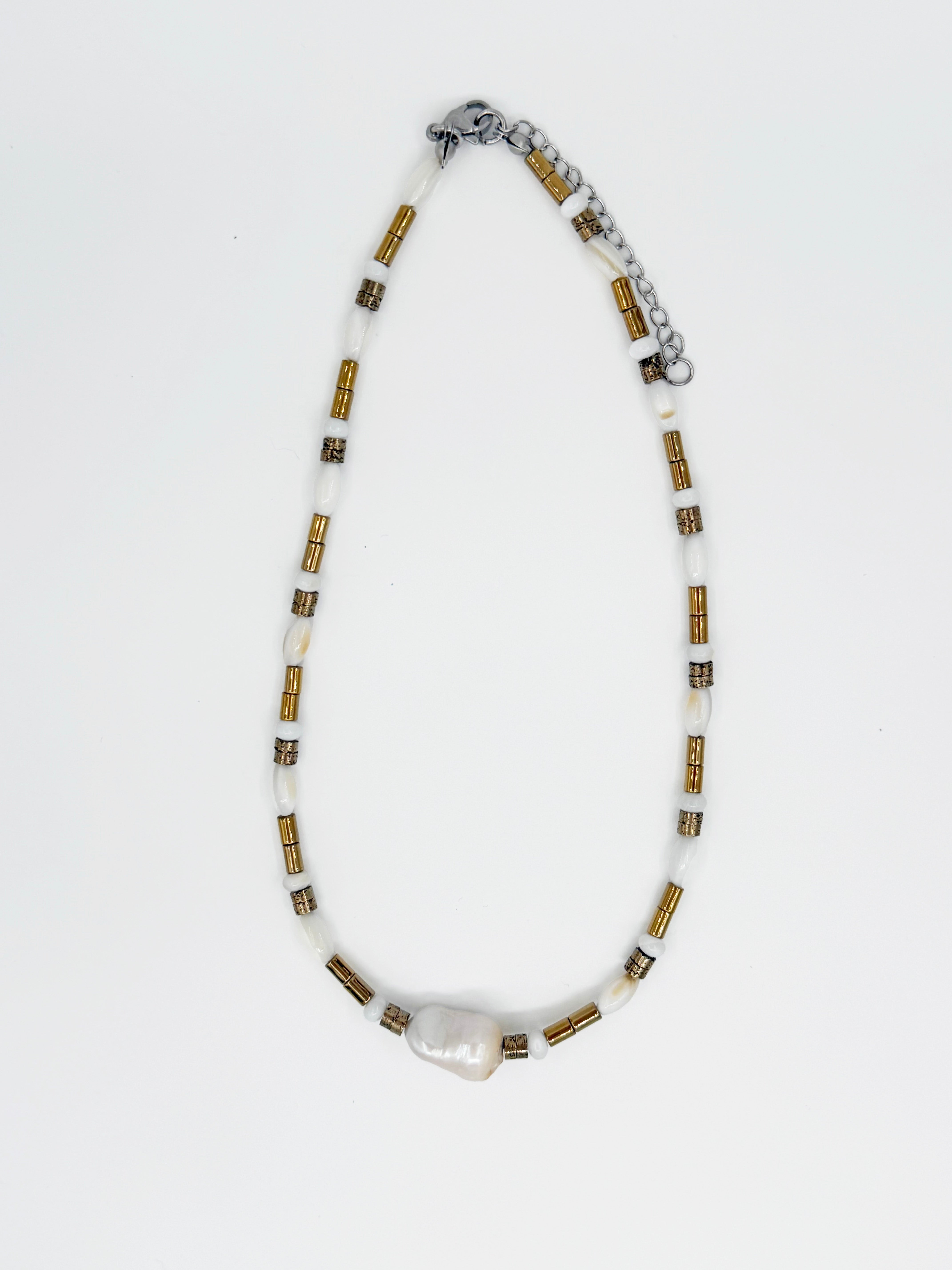 Hematit, Sedef ve Barok İnci Doğal Taş Kolye