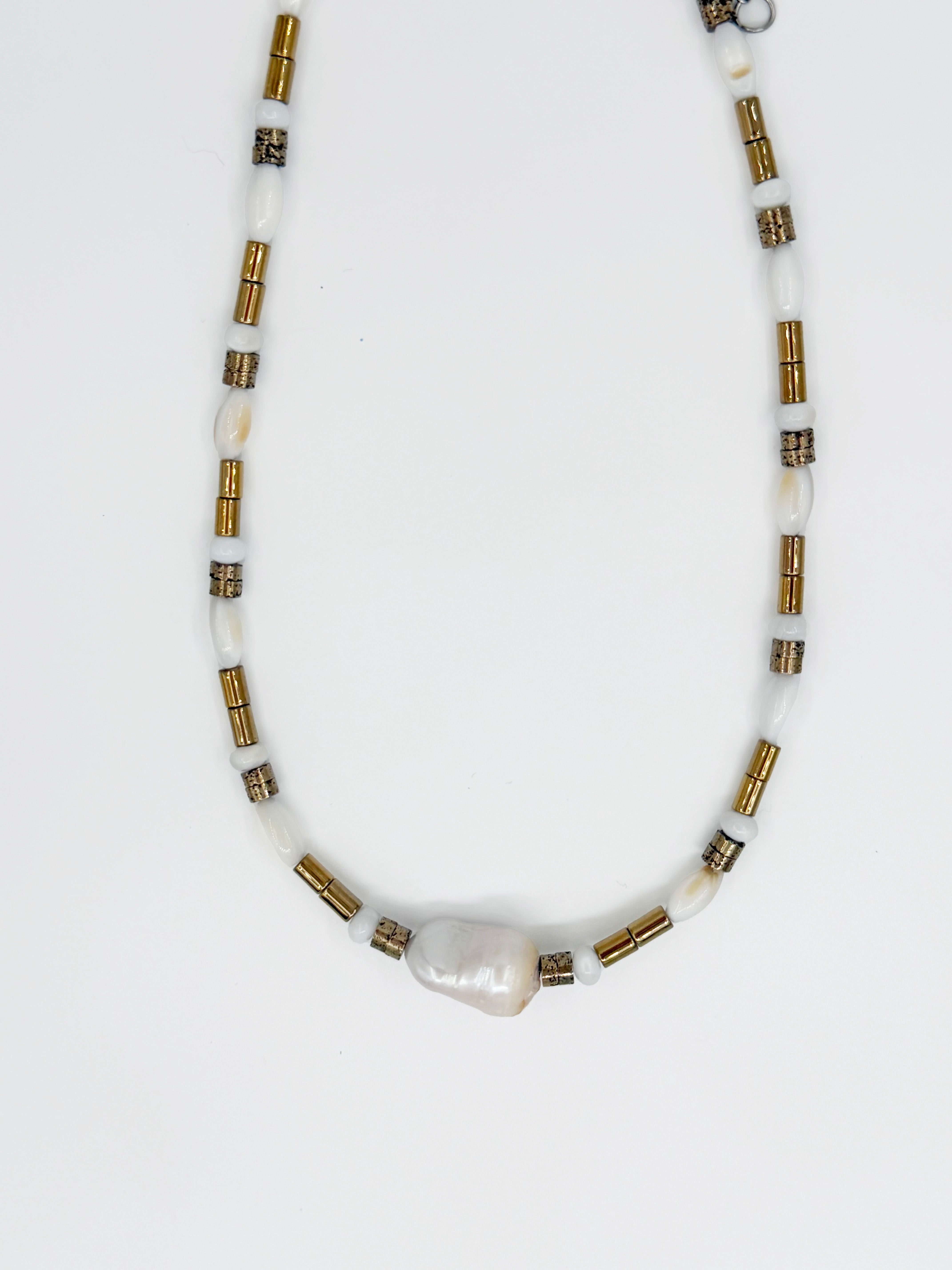 Hematit, Sedef ve Barok İnci Doğal Taş Kolye