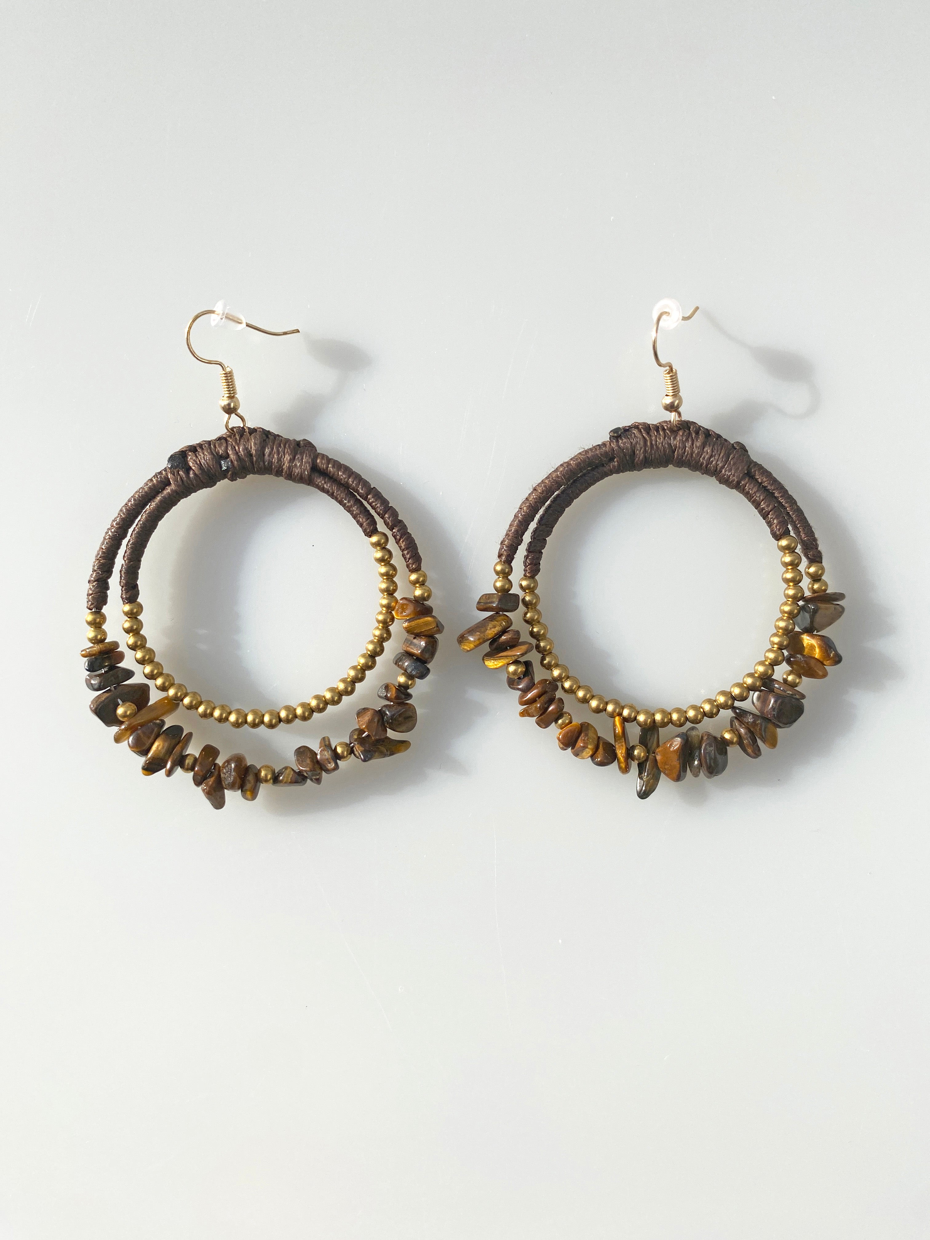 Kaplangözü Doğal Taşlı Örgü Halka Küpe