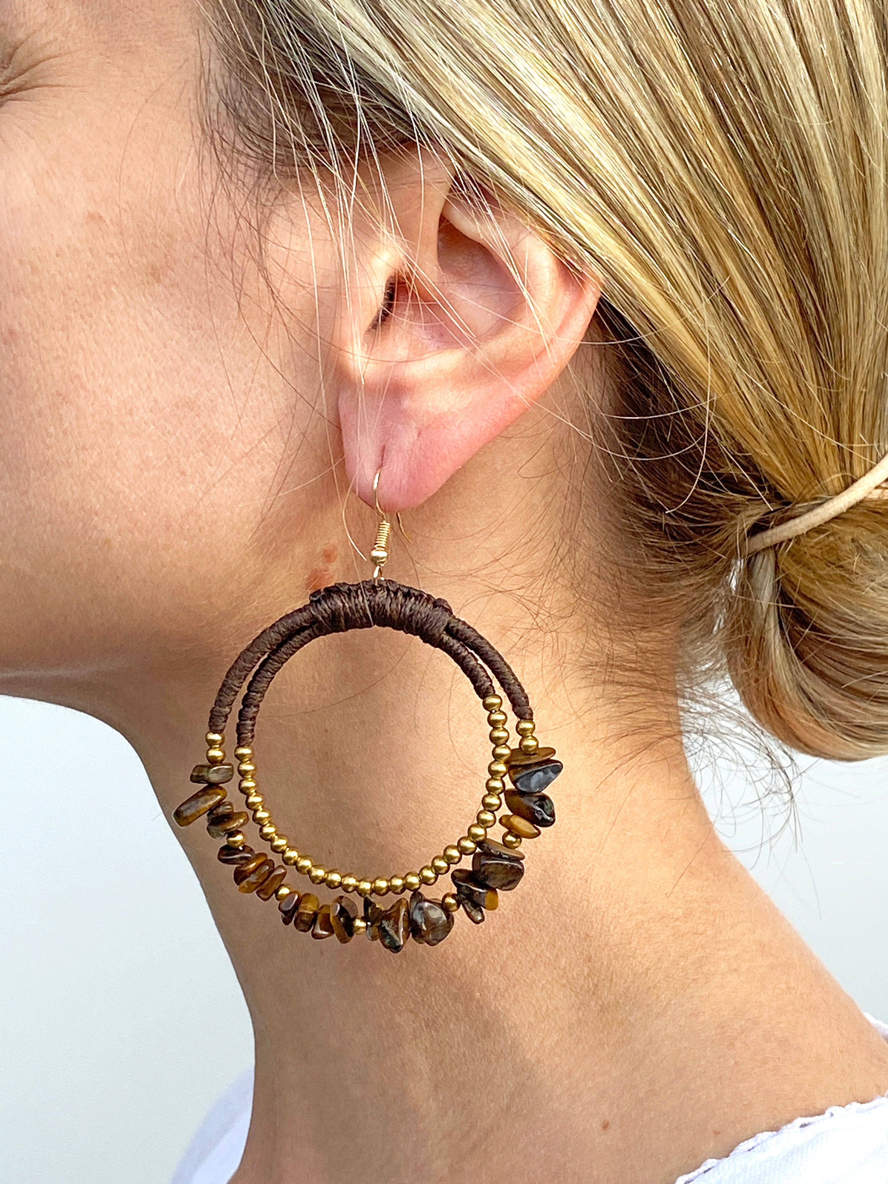 Kaplangözü Doğal Taşlı Örgü Halka Küpe