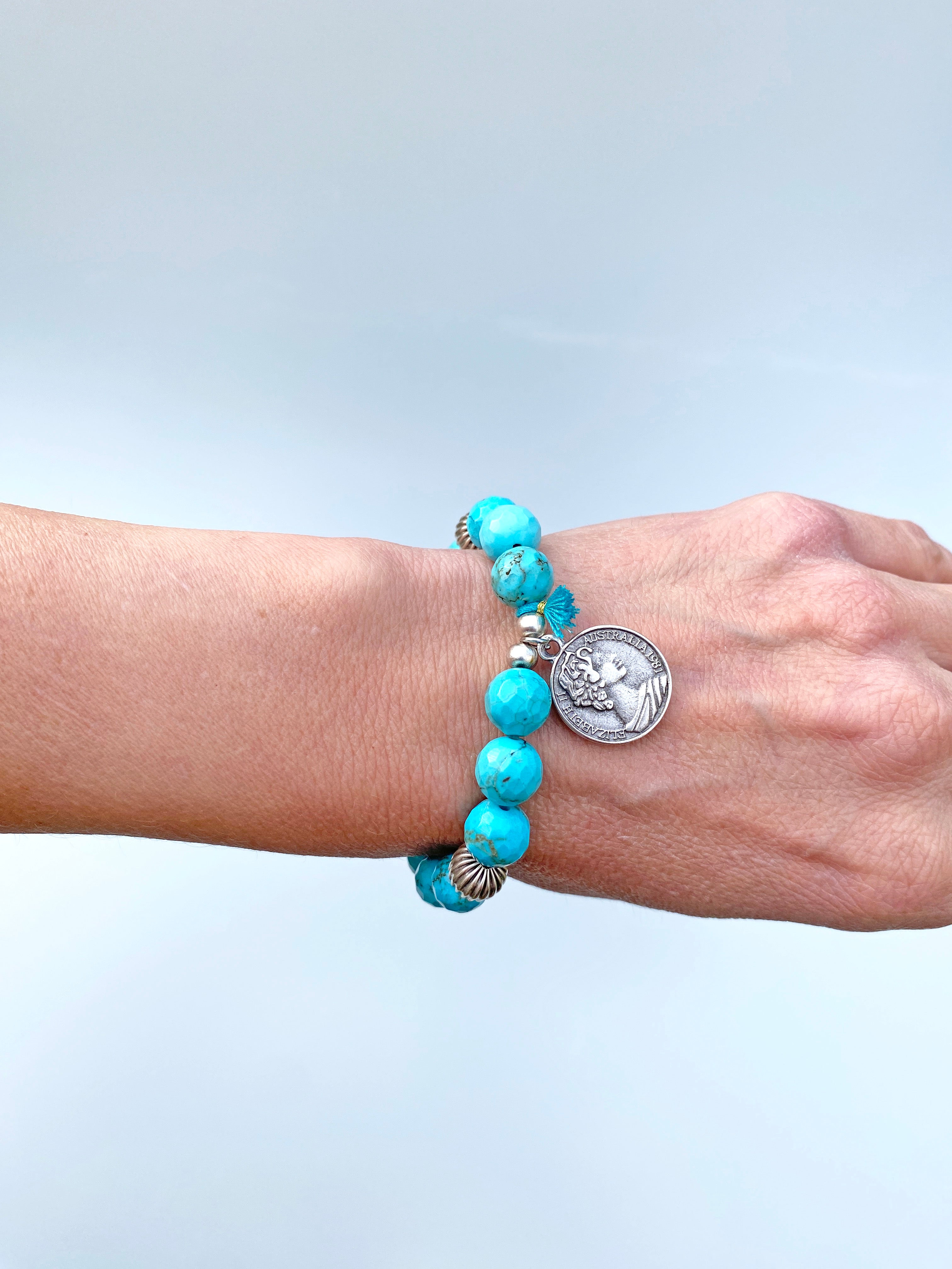 Antik Para Figürlü Turkuaz Doğal Taş (Firuze Taşı) Bileklik