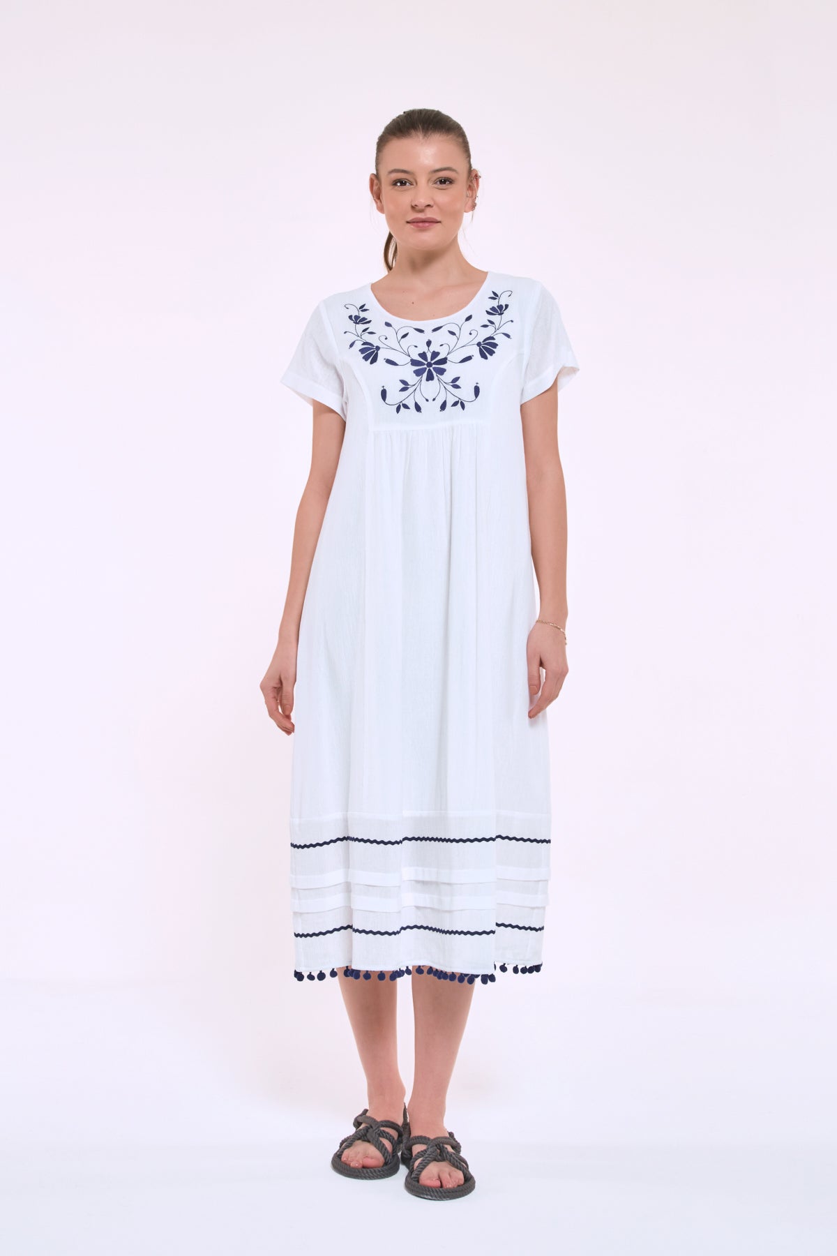 Didi white muslin cotton embroidered dress front view