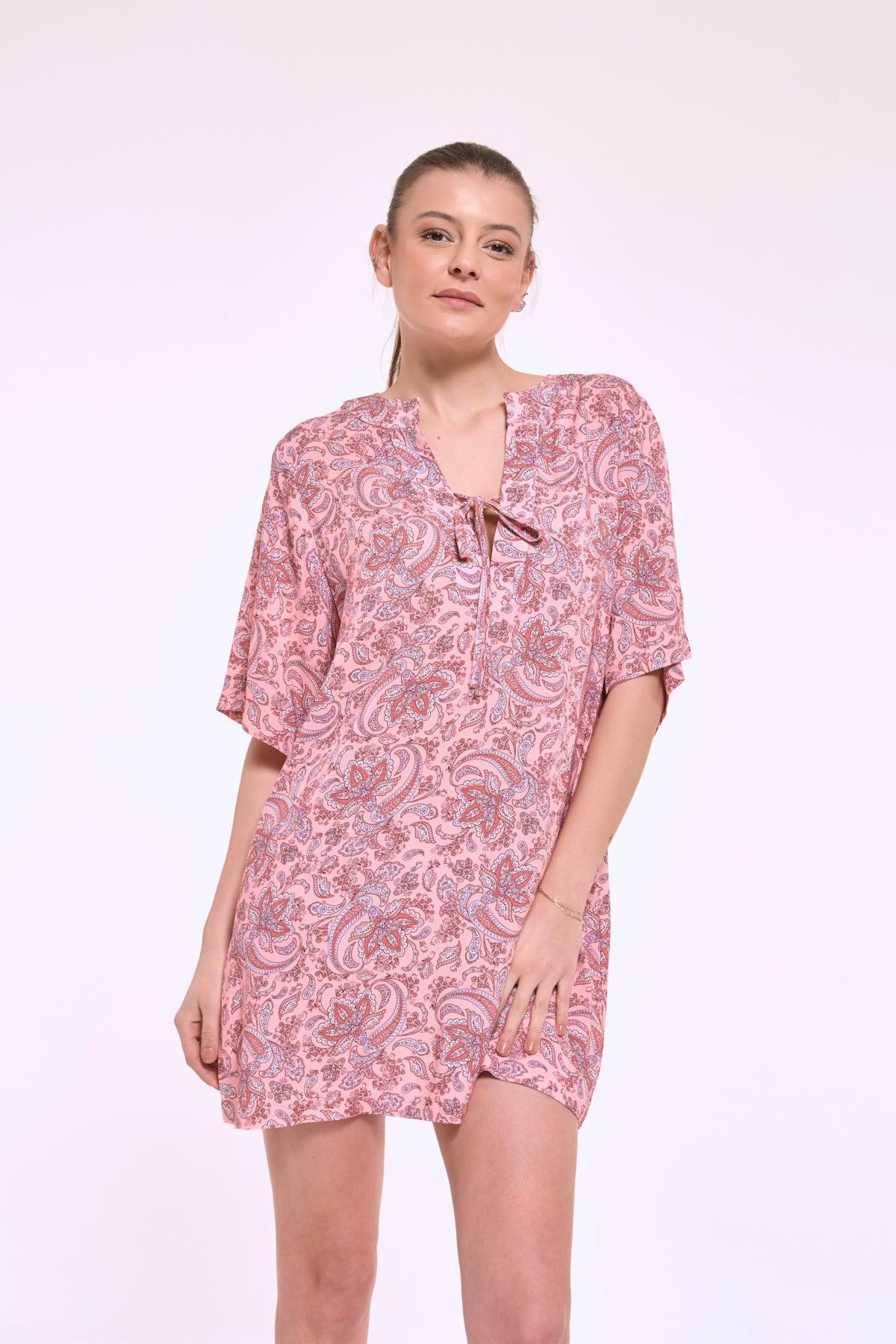 Kim salmon viscose tunic dress designed for effortless summer styling