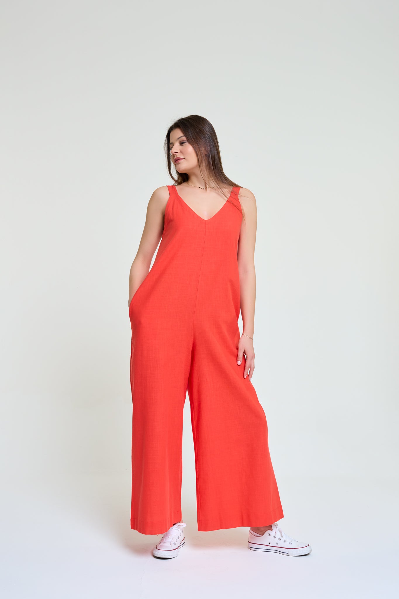 Tori | %100 Pamuk Rahat Kalıp Bol Paça Narçiçeği Tulum