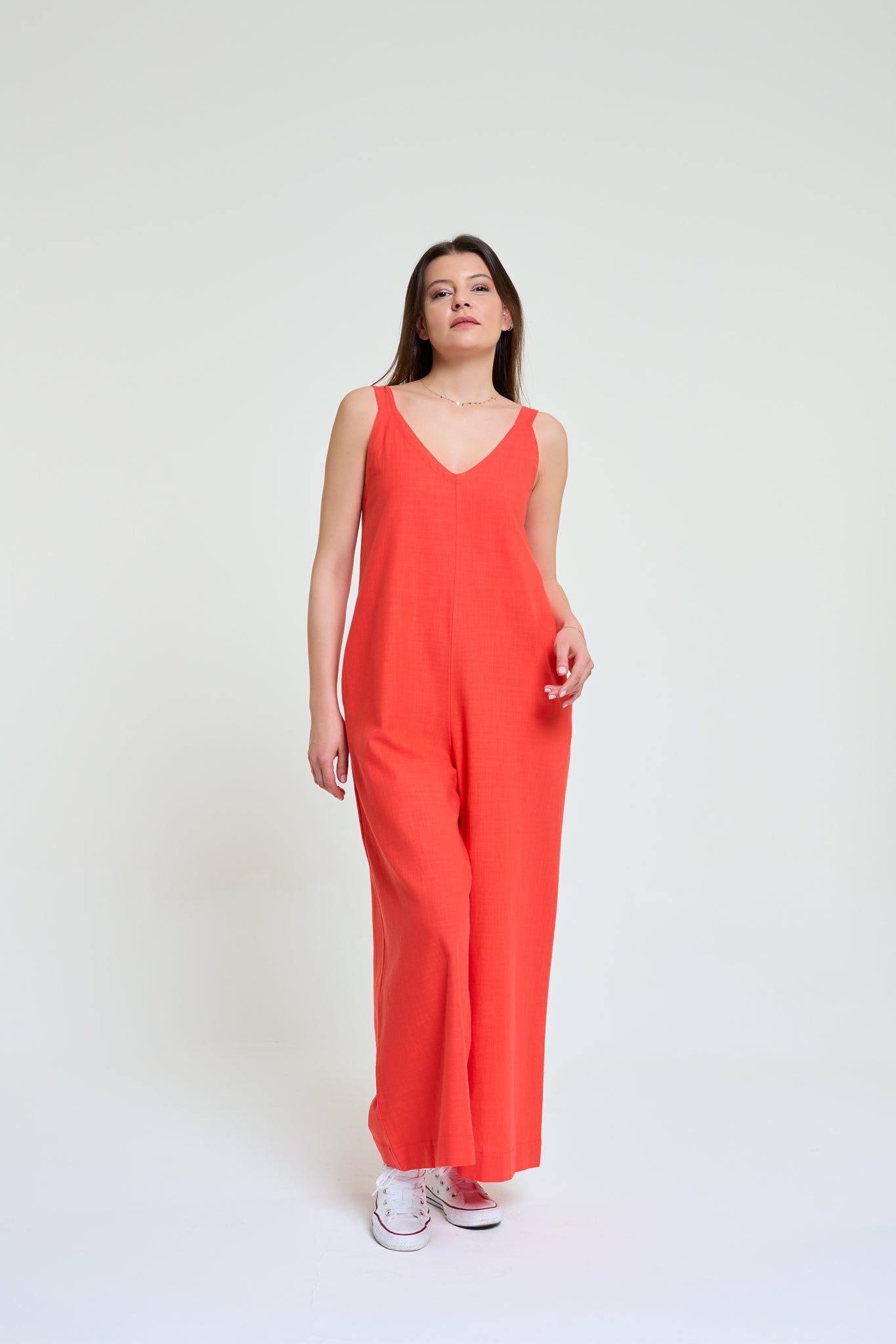 Tori | %100 Pamuk Rahat Kalıp Bol Paça Narçiçeği Tulum