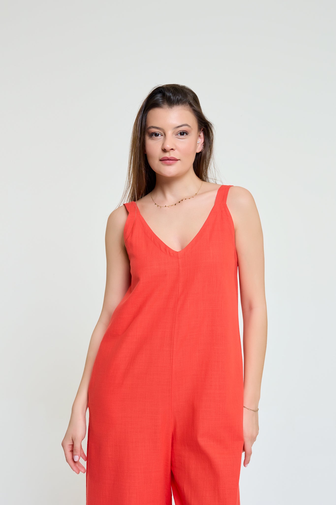 Tori | %100 Pamuk Rahat Kalıp Bol Paça Narçiçeği Tulum