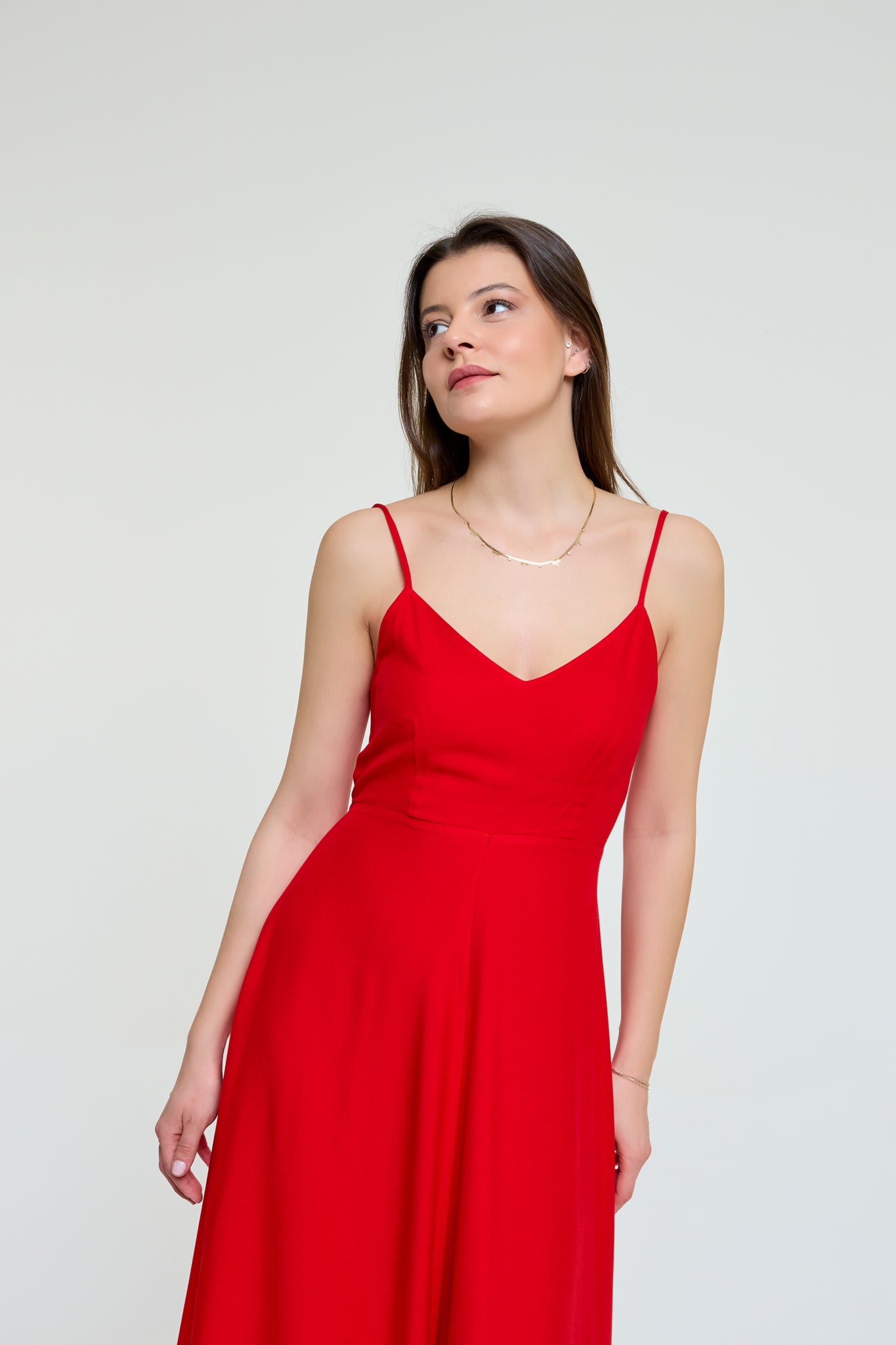 Doris | İp Askılı Sırtı Fiyonk Bağlamalı Kırmızı Uzun Elbise