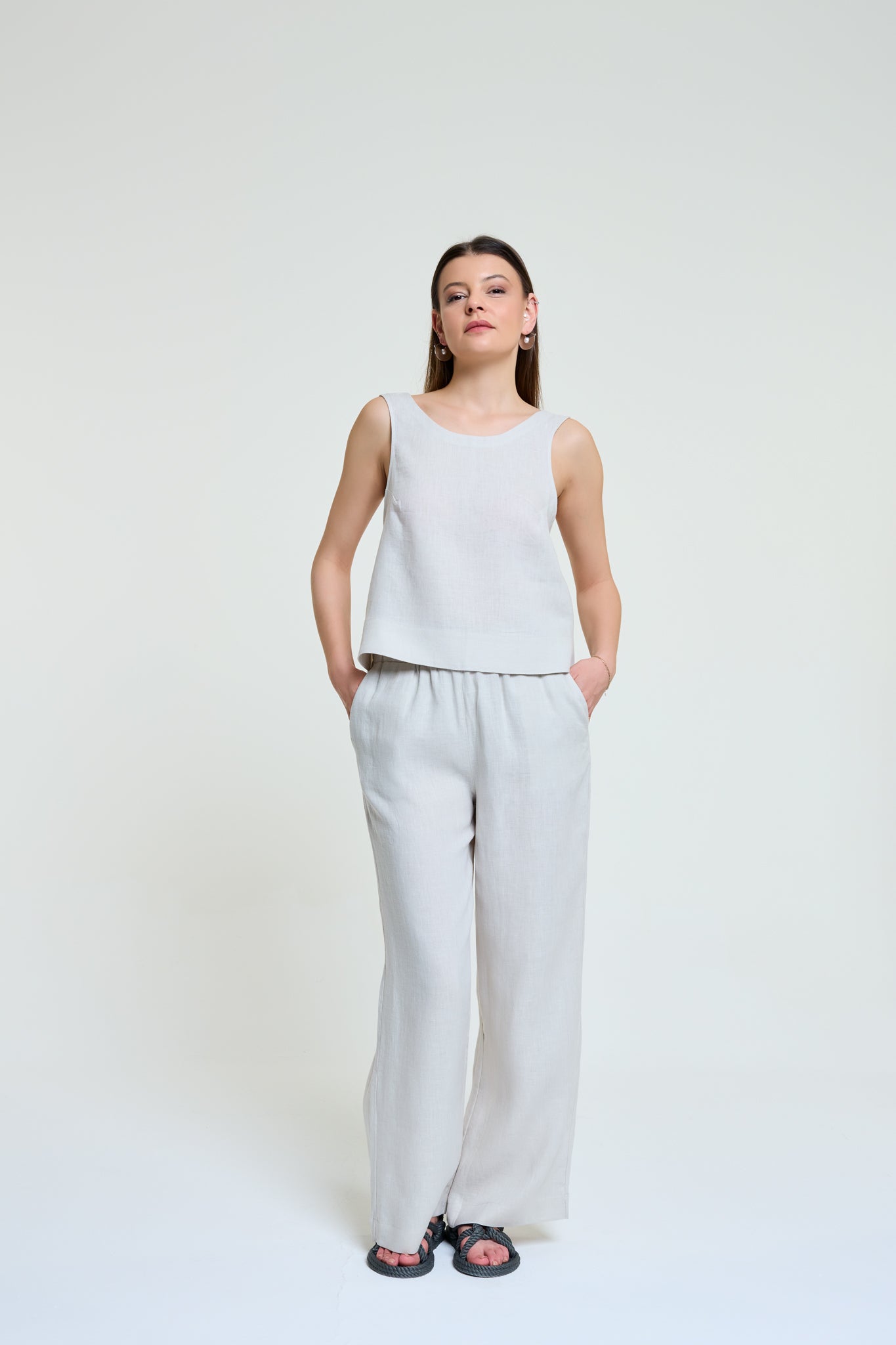 Palma | %100 Keten Beli Lastikli Bol Palazzo Pantolon