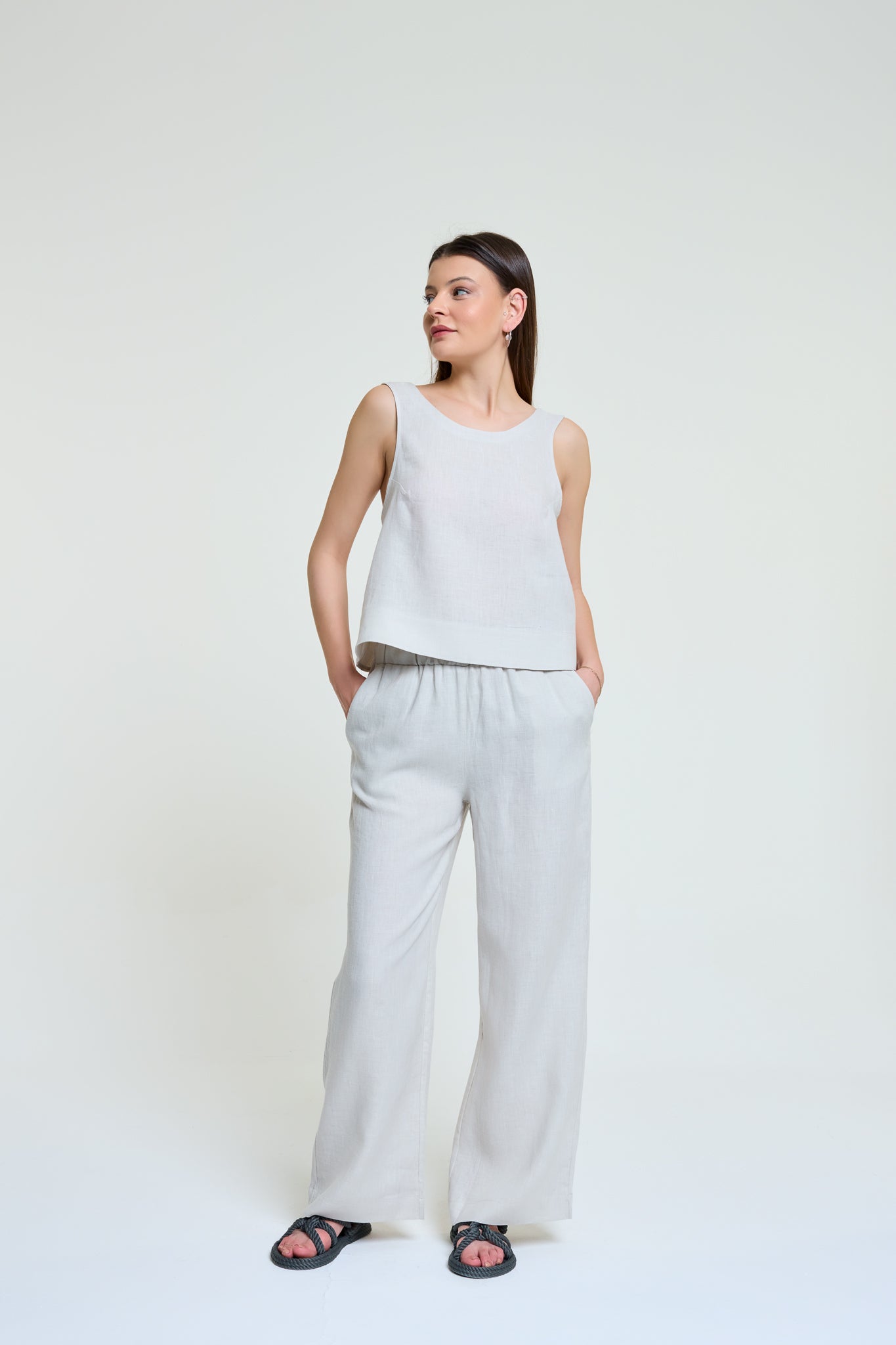 Palma | %100 Keten Beli Lastikli Bol Palazzo Pantolon