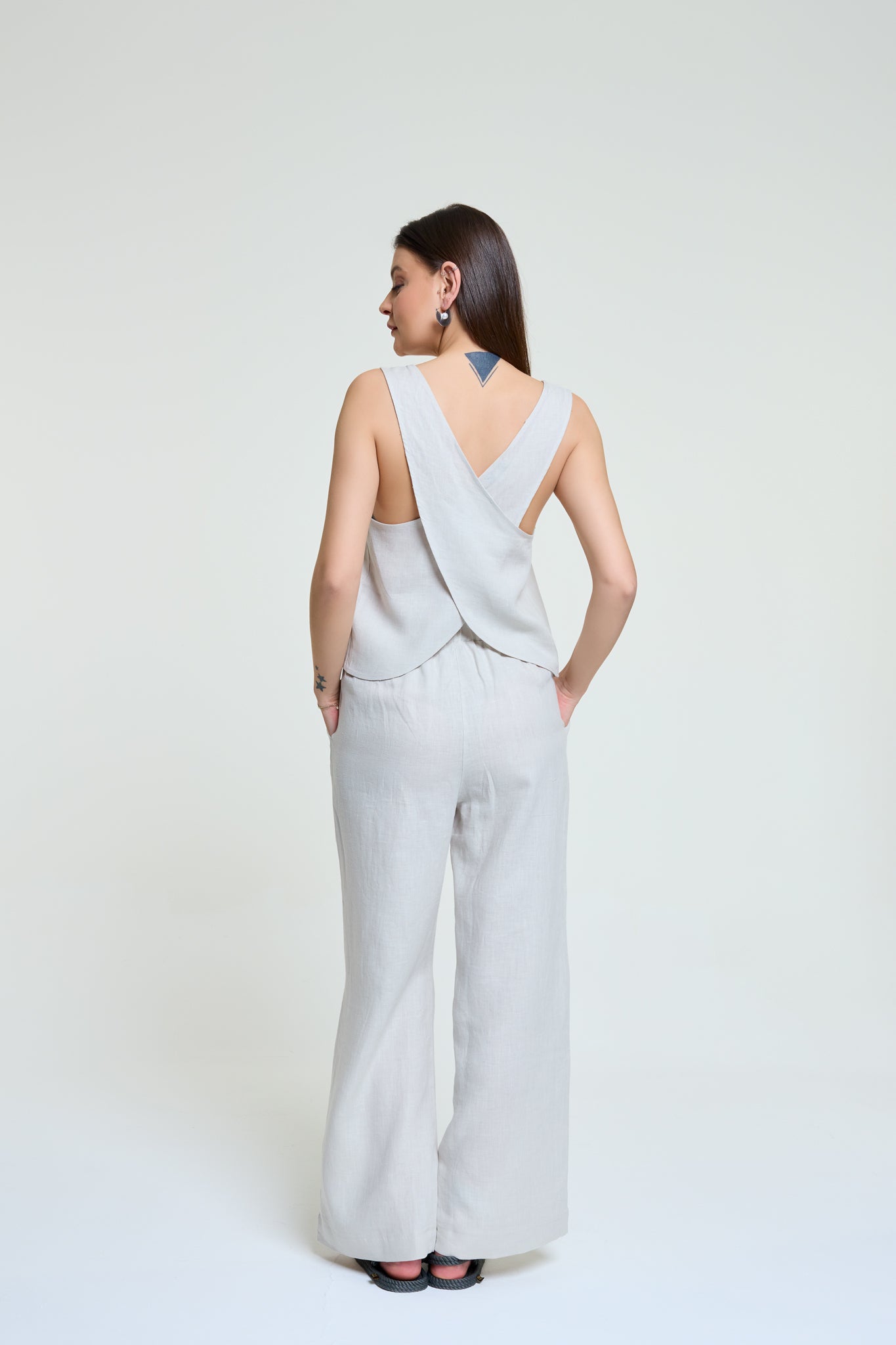 Bali | %100 Keten Sırtı Çapraz Rahat Bluz