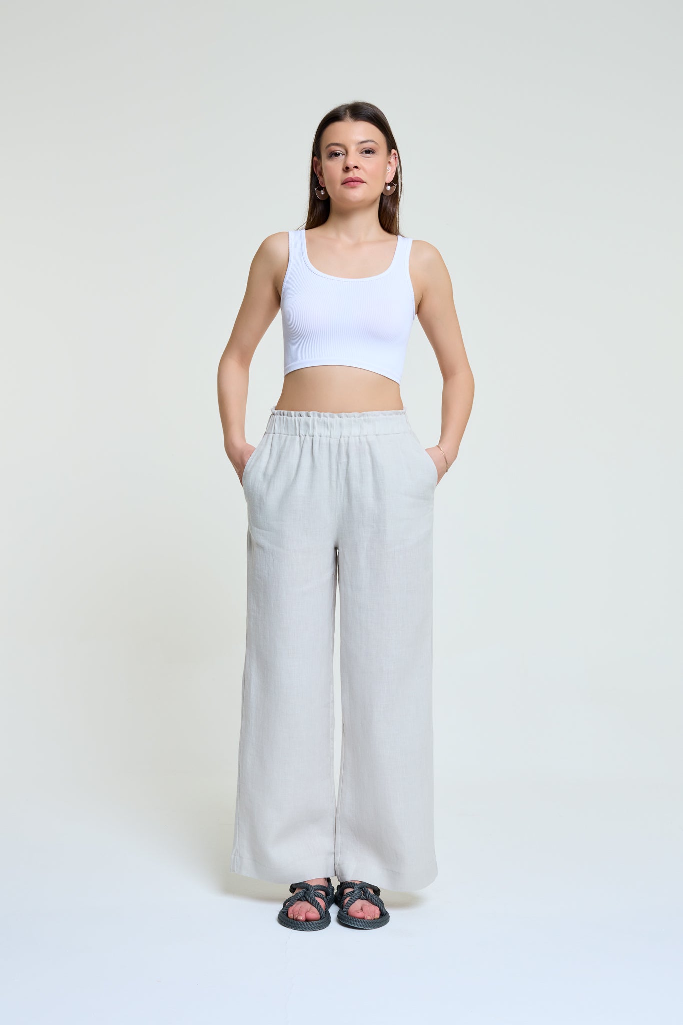 Palma | %100 Keten Beli Lastikli Bol Palazzo Pantolon