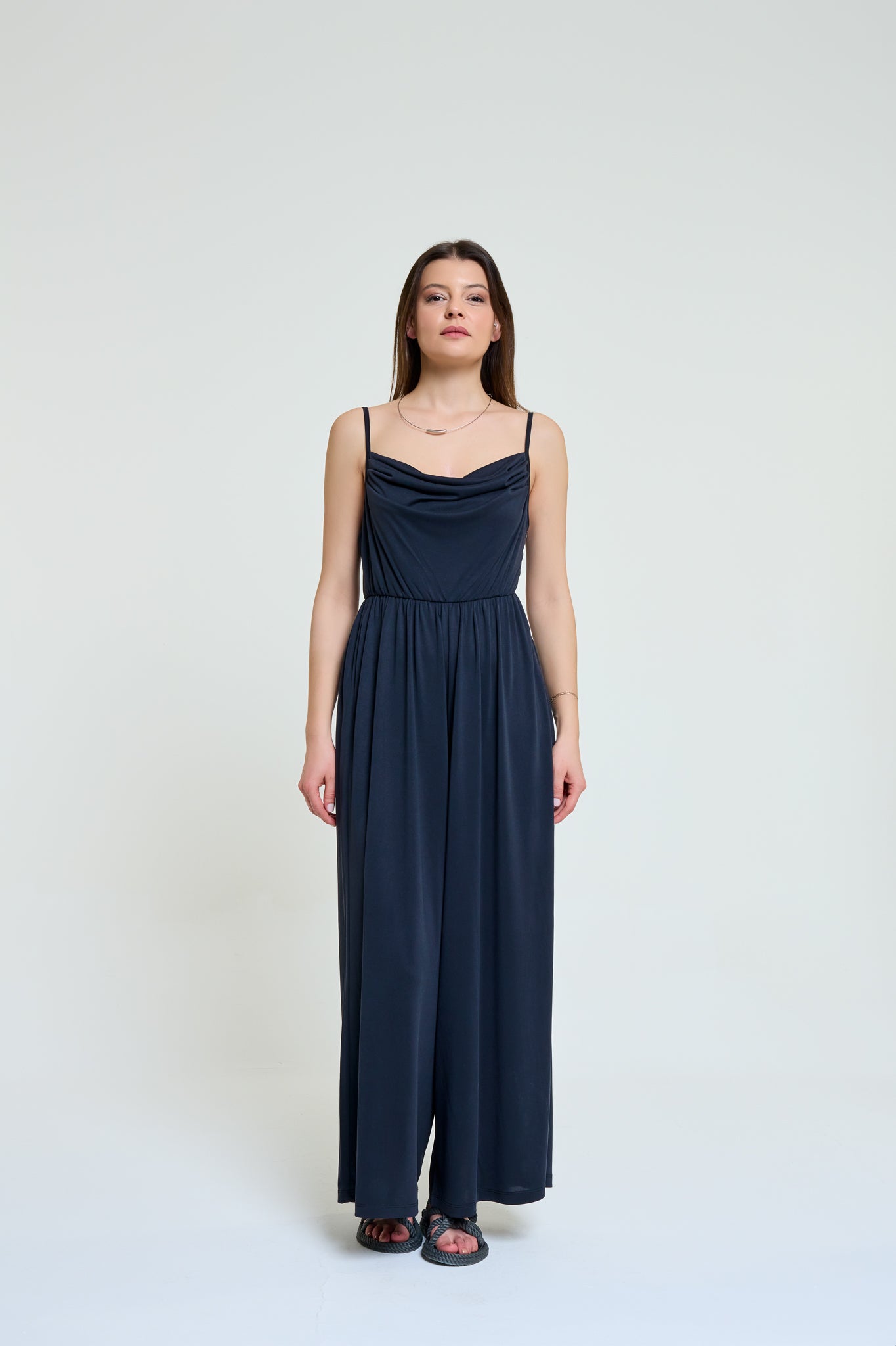 Tina | Askılı Degaje Yaka Örme Tulum