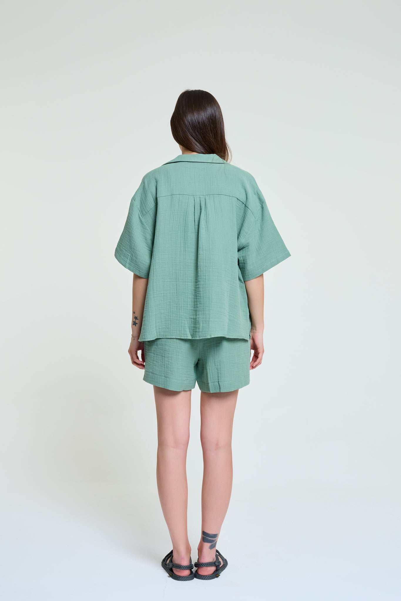 Sandy | %100 Pamuk Müslin Bol Gömlek | Çağla Renk