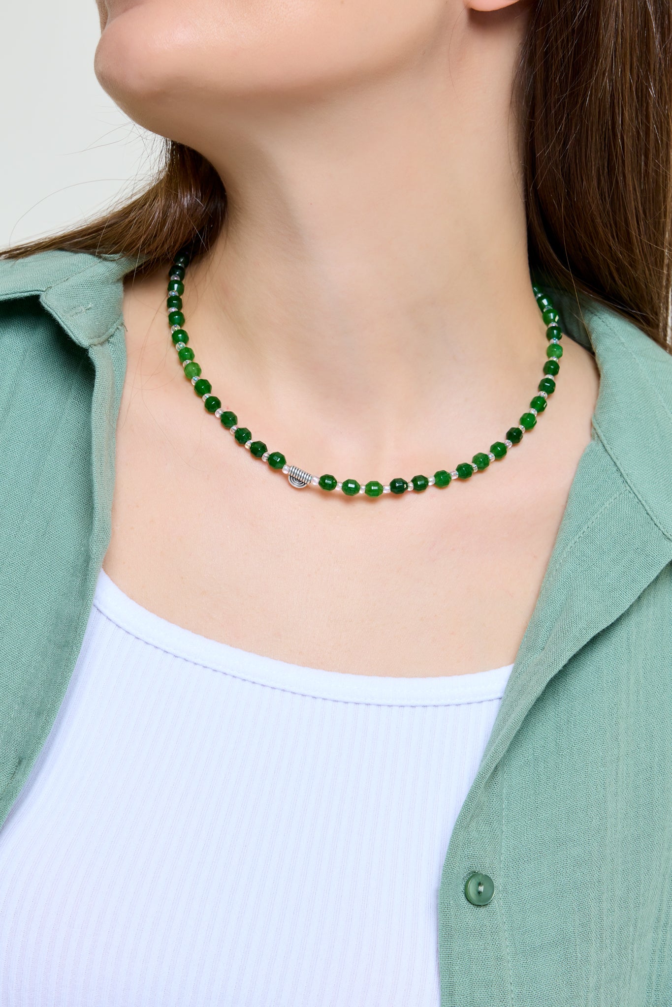 Zarif Yeşil Akik Doğal Taş Kolye