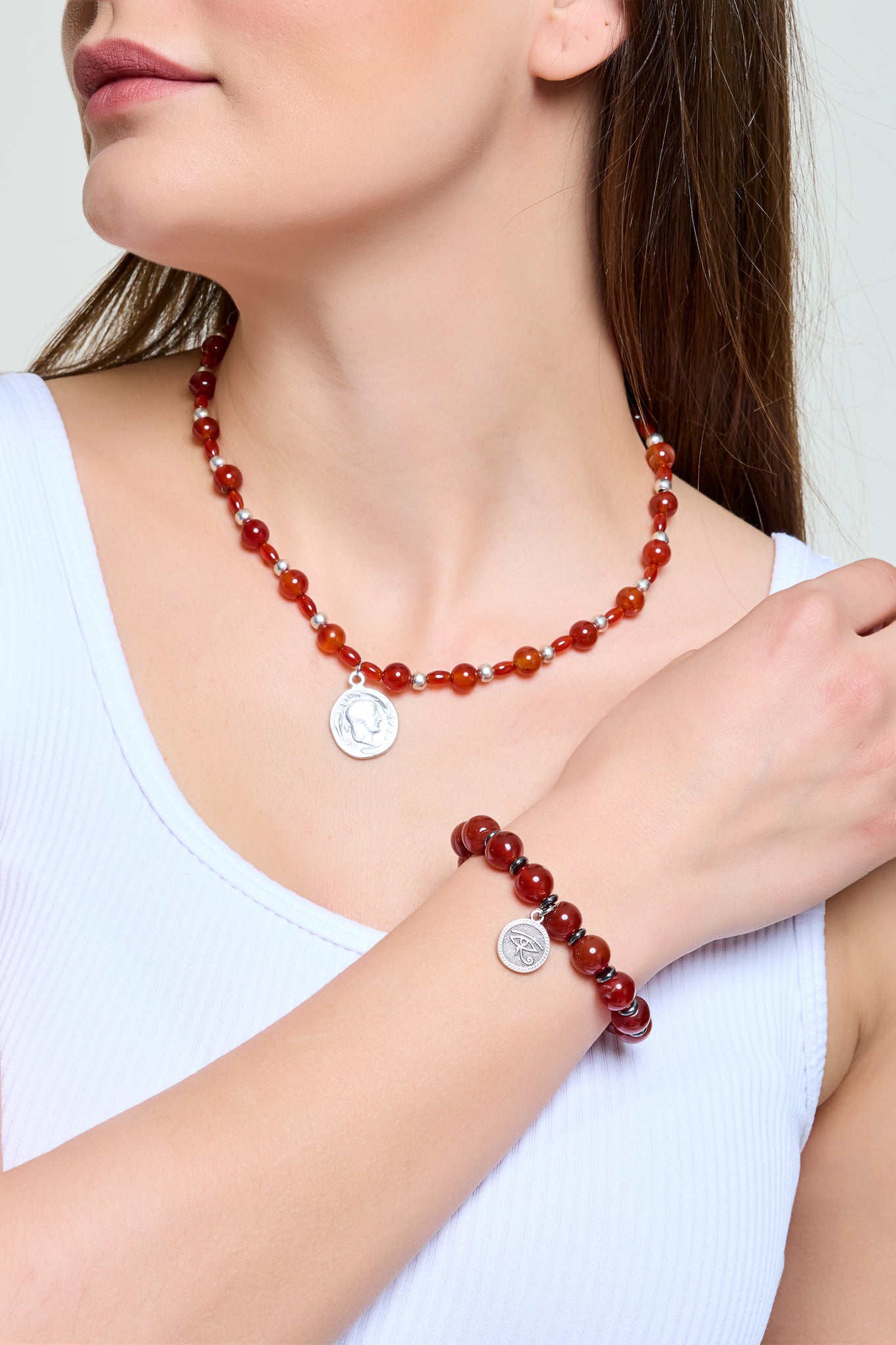 Antik Göz Figürlü Akik Bileklik