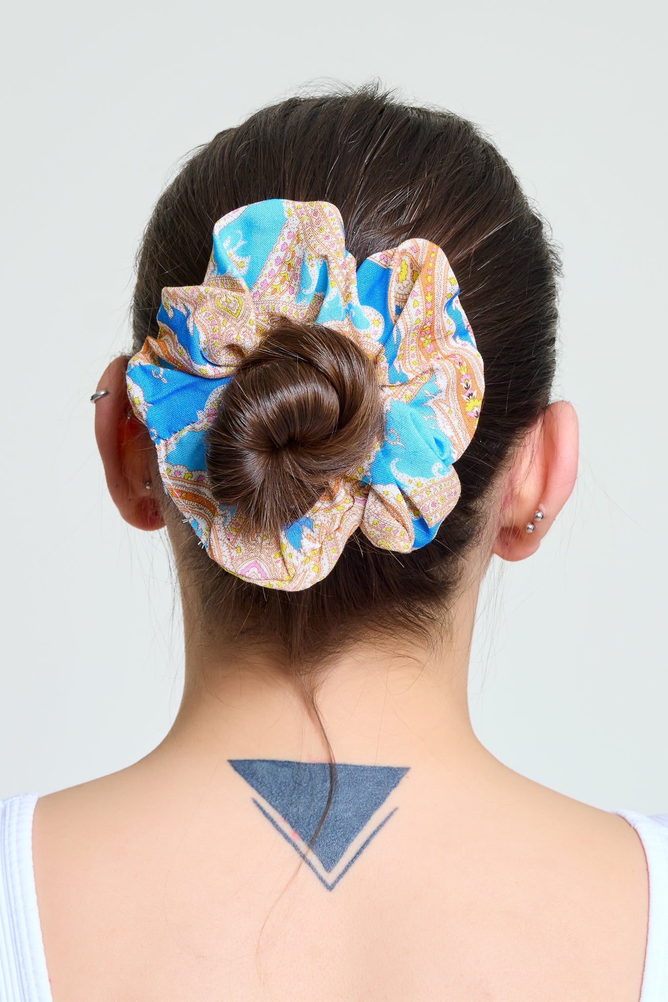 Scrunchie Simit Toka | Mavi Şal Desen