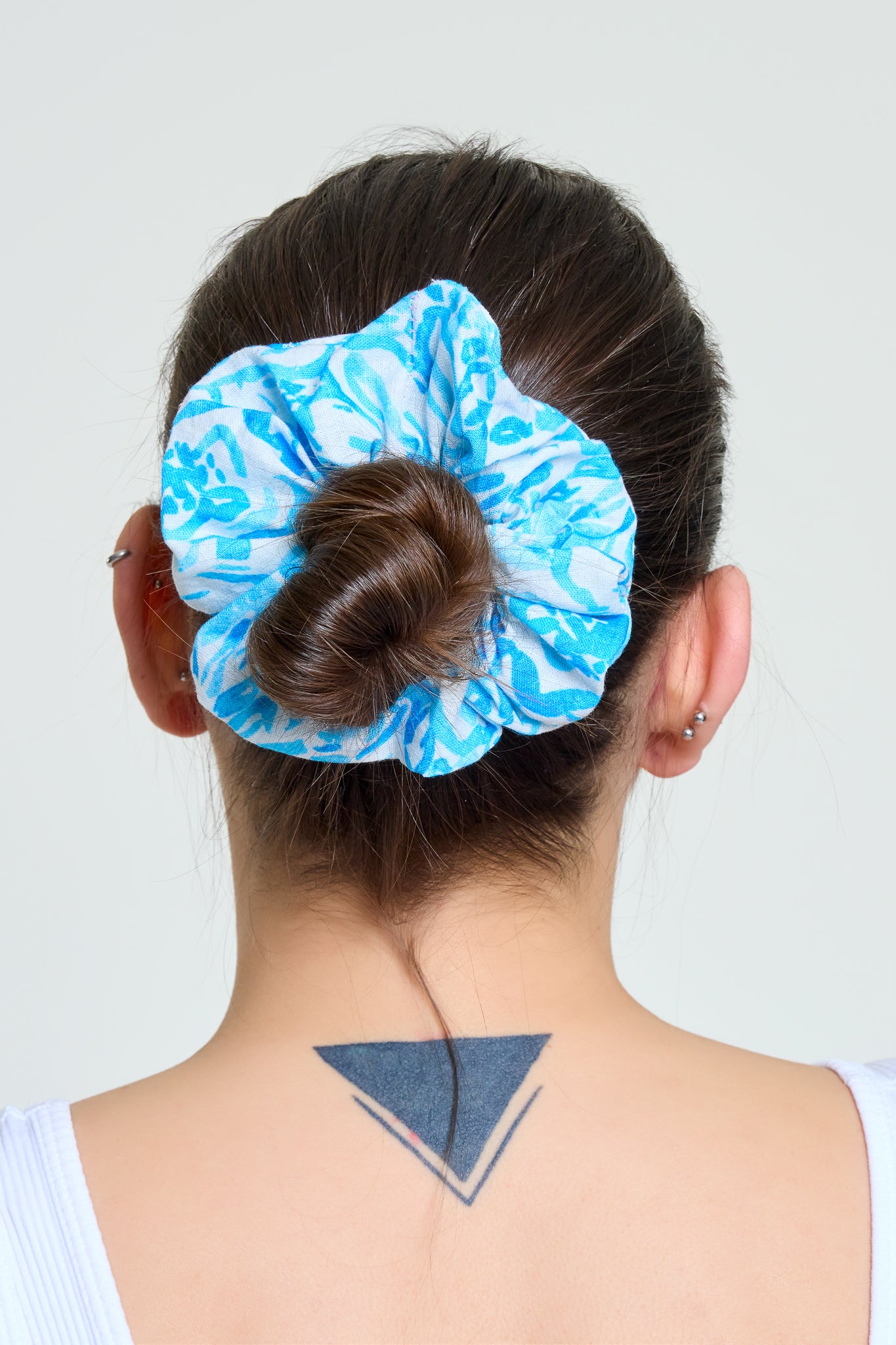 Scrunchie Simit Toka | Mavi Çiçek Desen