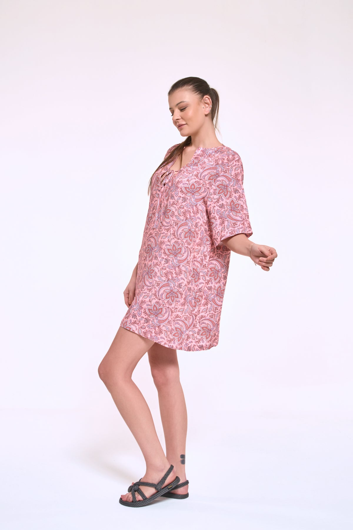 Kim | Viskon Somon Şal Desen Bol Tunik Elbise