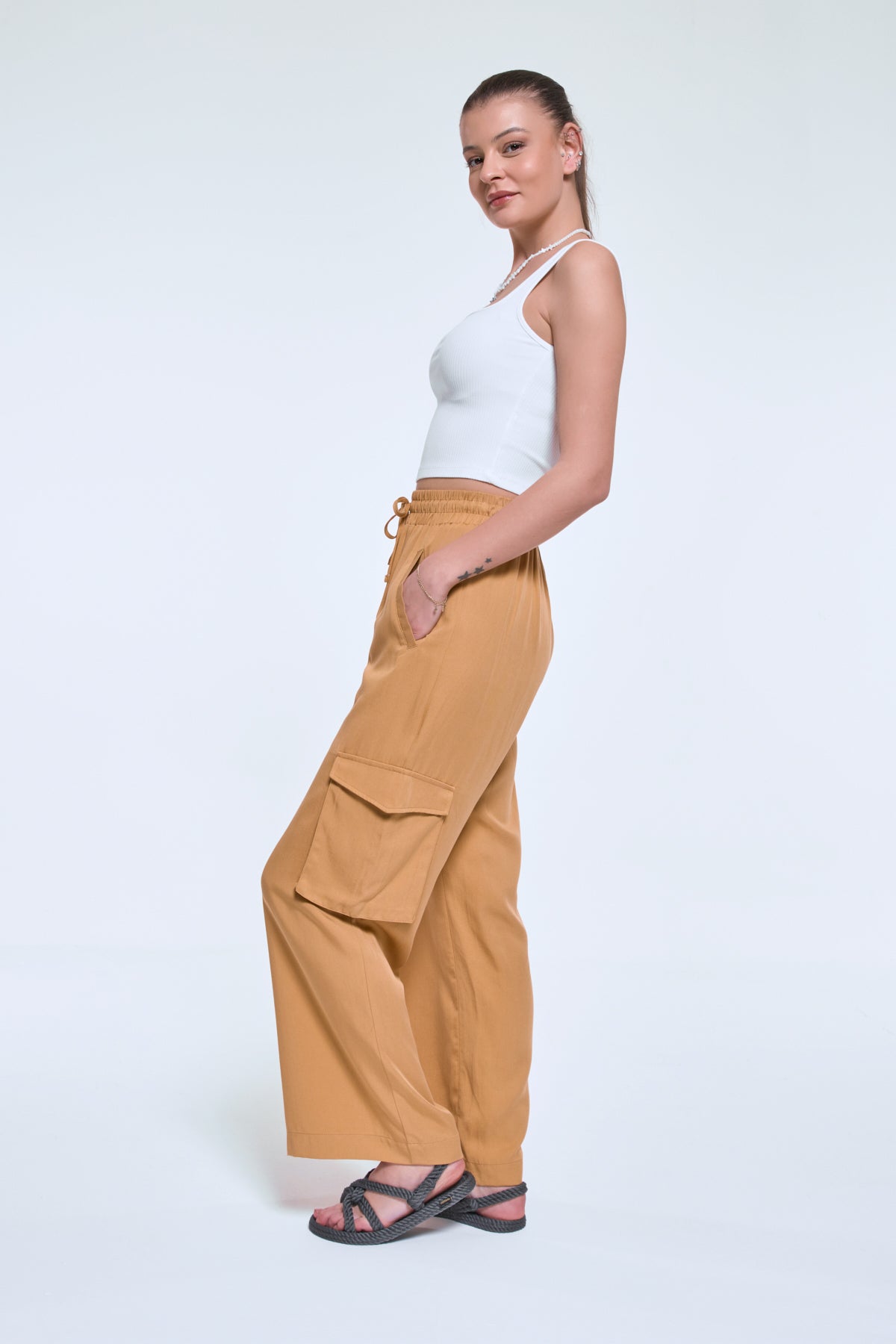 Peru | Camel Renk Tensel Bol Kargo Pantolon