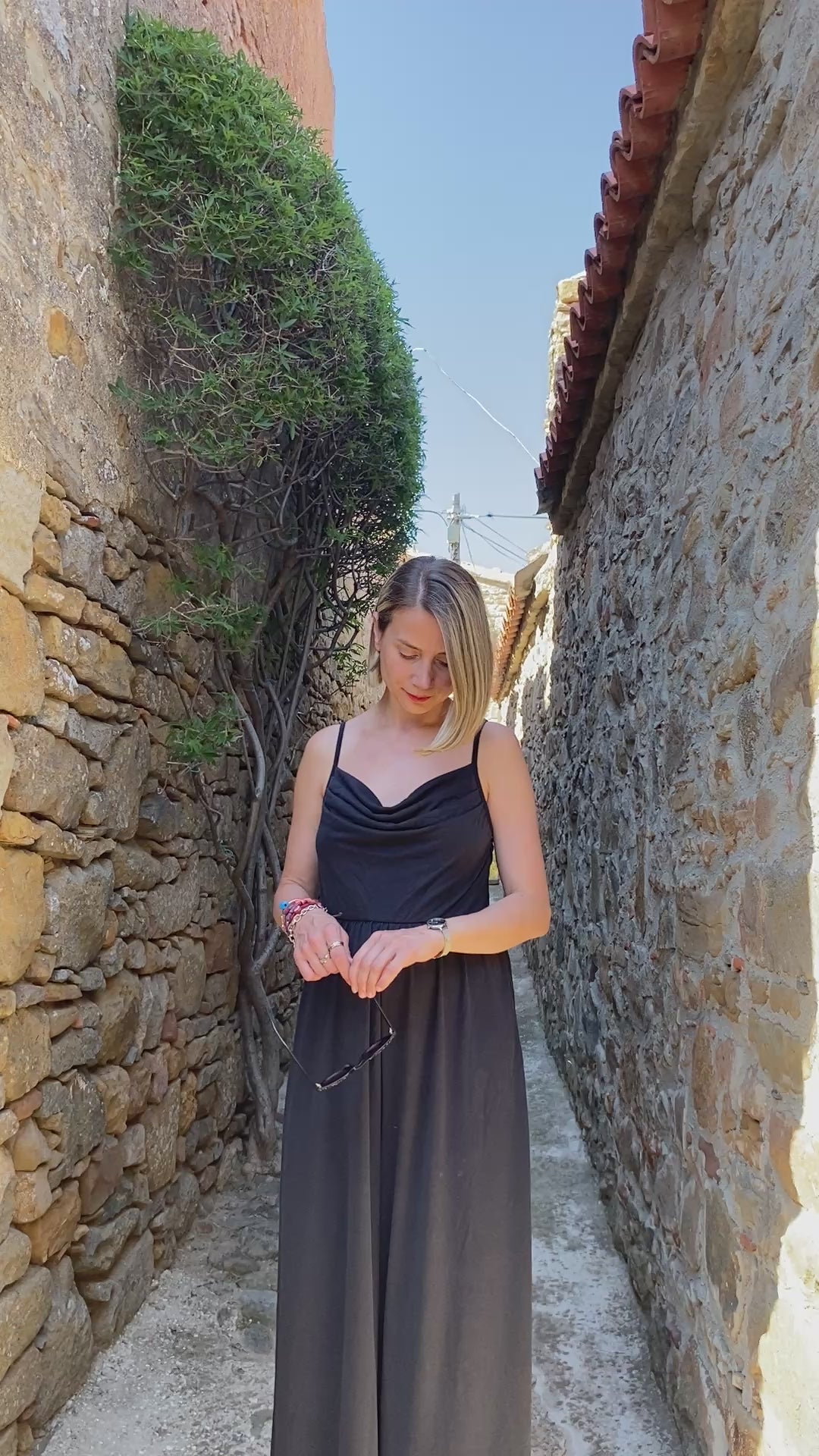 Tina | Askılı Degaje Yaka Örme Tulum