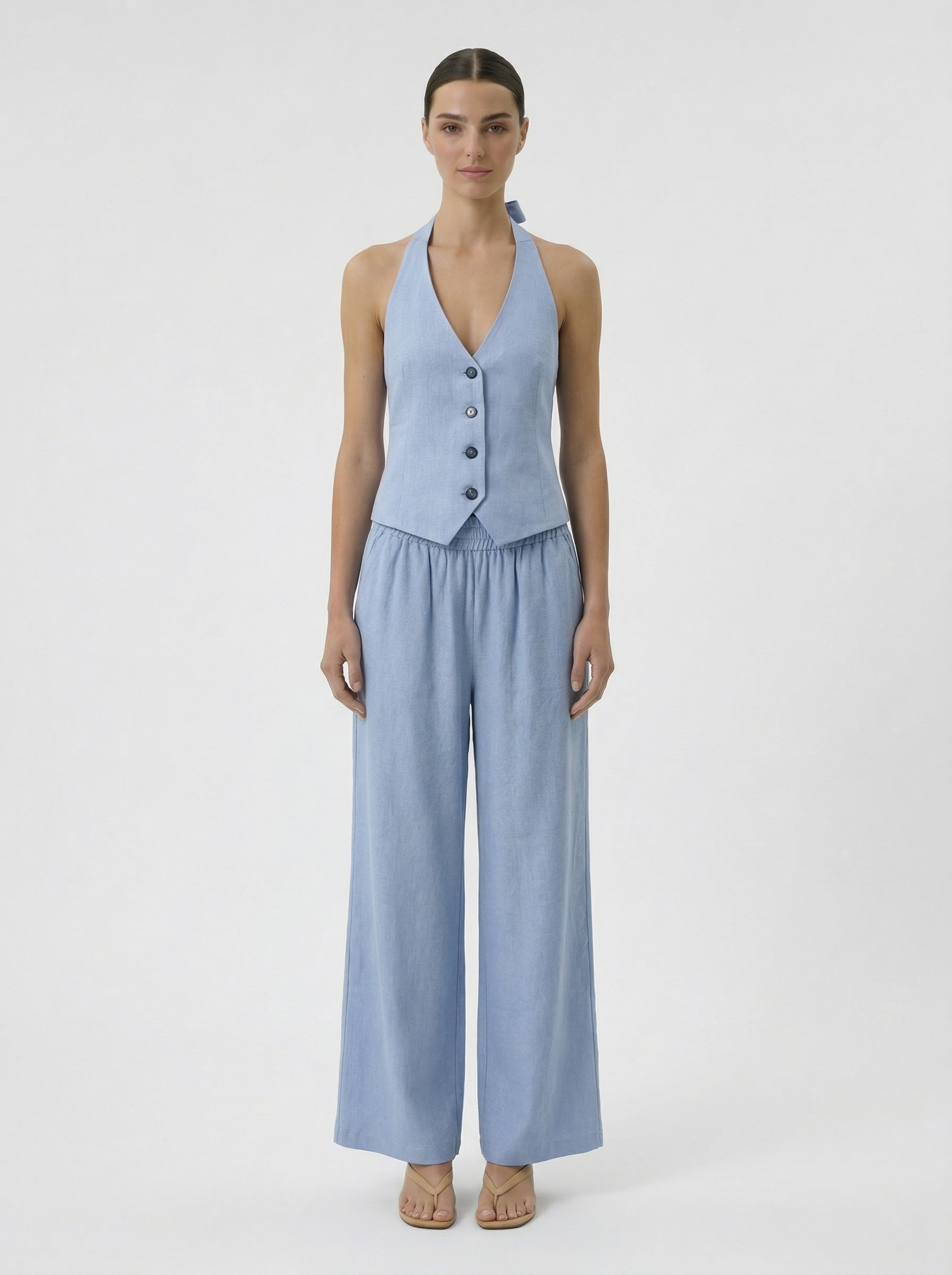 Porto ice blue wide leg pants set